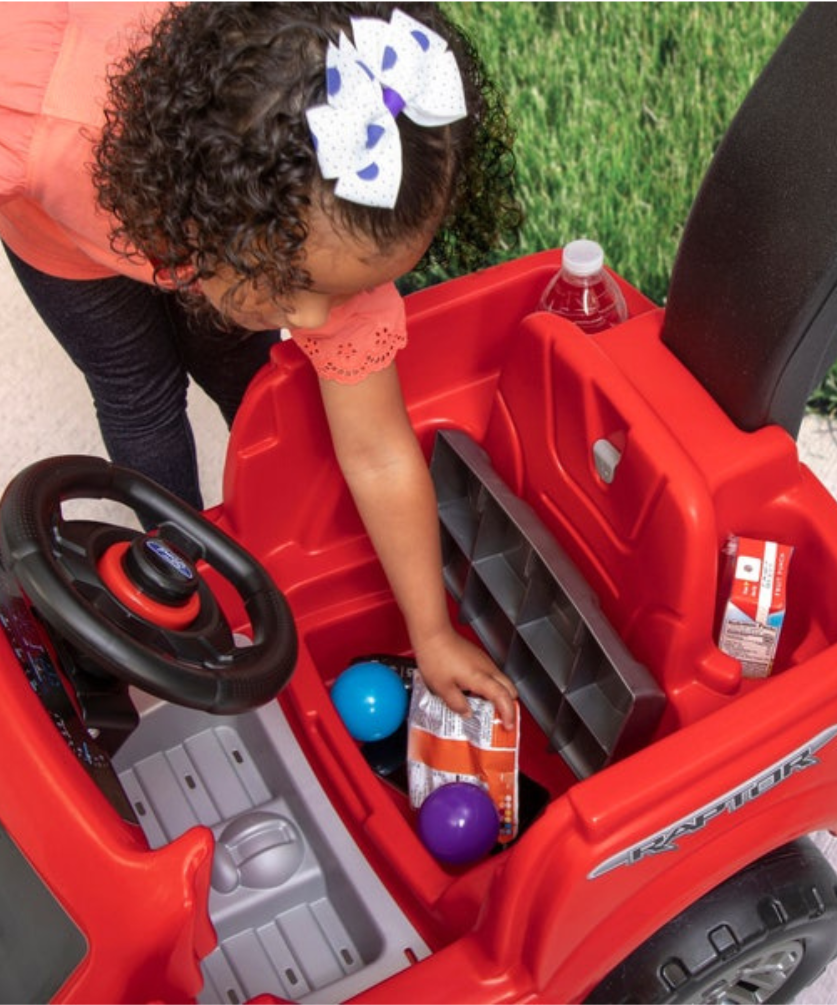 Step2 Ford F-150 Raptor with 360 Degree Turning 2 in 1 Single Seater Kids Push Car, Easy to Store Ride On Toy with Horn, Rear Storage and LED Grill LightSuitable for Children Aged 2.5 + Years, Red