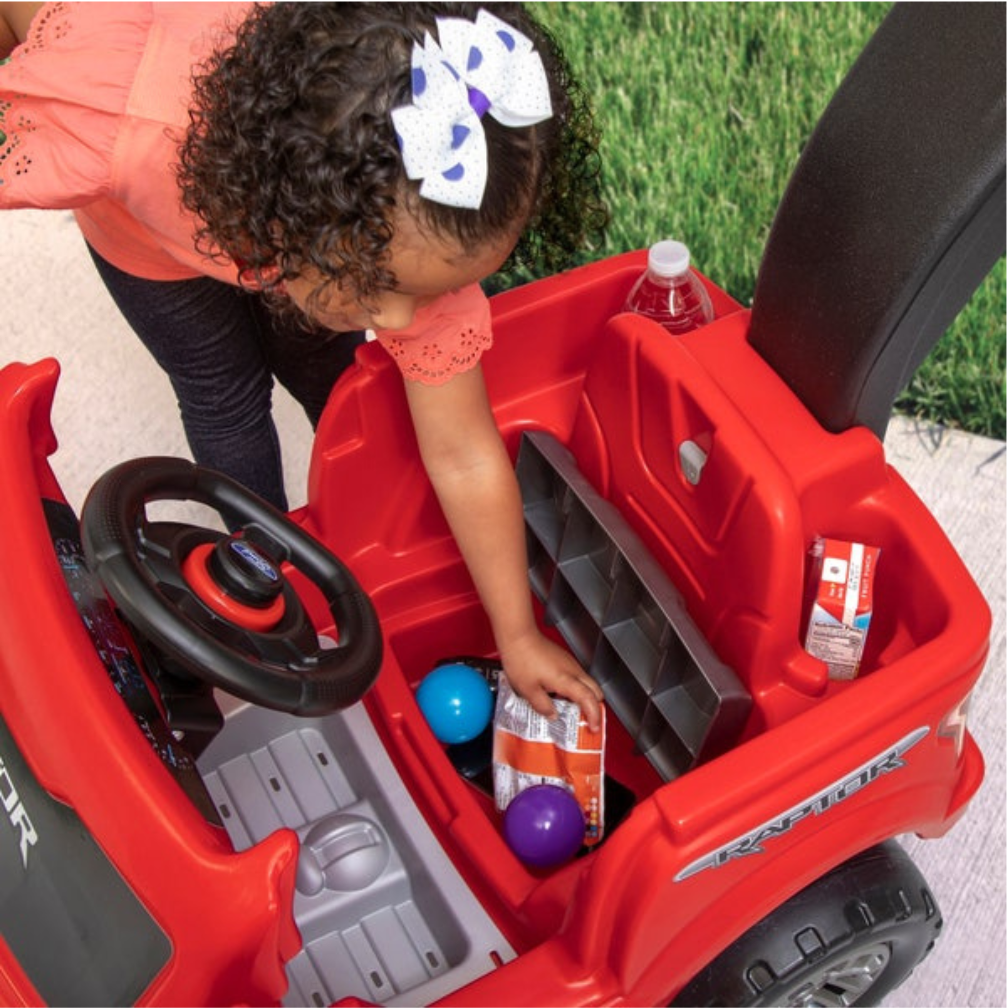 Step2 Ford F-150 Raptor with 360 Degree Turning 2 in 1 Single Seater Kids Push Car, Easy to Store Ride On Toy with Horn, Rear Storage and LED Grill LightSuitable for Children Aged 2.5 + Years, Red