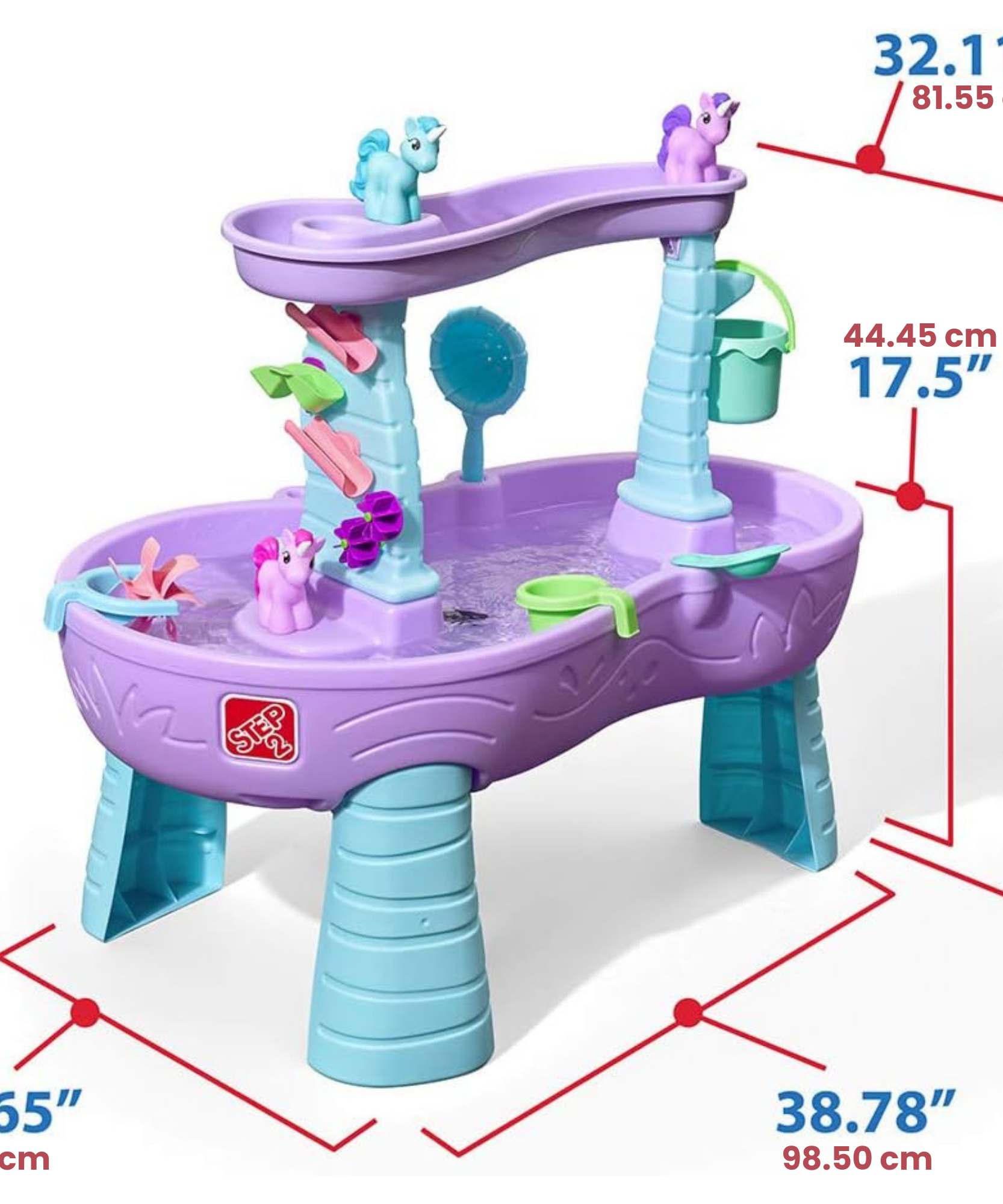 طاولة مياه رين شورز ويونيكورن من ستيب 2، طاولة مياه خارجية ومجموعة ألعاب حسية، لعبة نشاط مع 13 قطعة من الملحقات، مركز أنشطة في الفناء الخلفي، مناسبة للأطفال من الأولاد والبنات من سن 18 شهرًا فما فوق