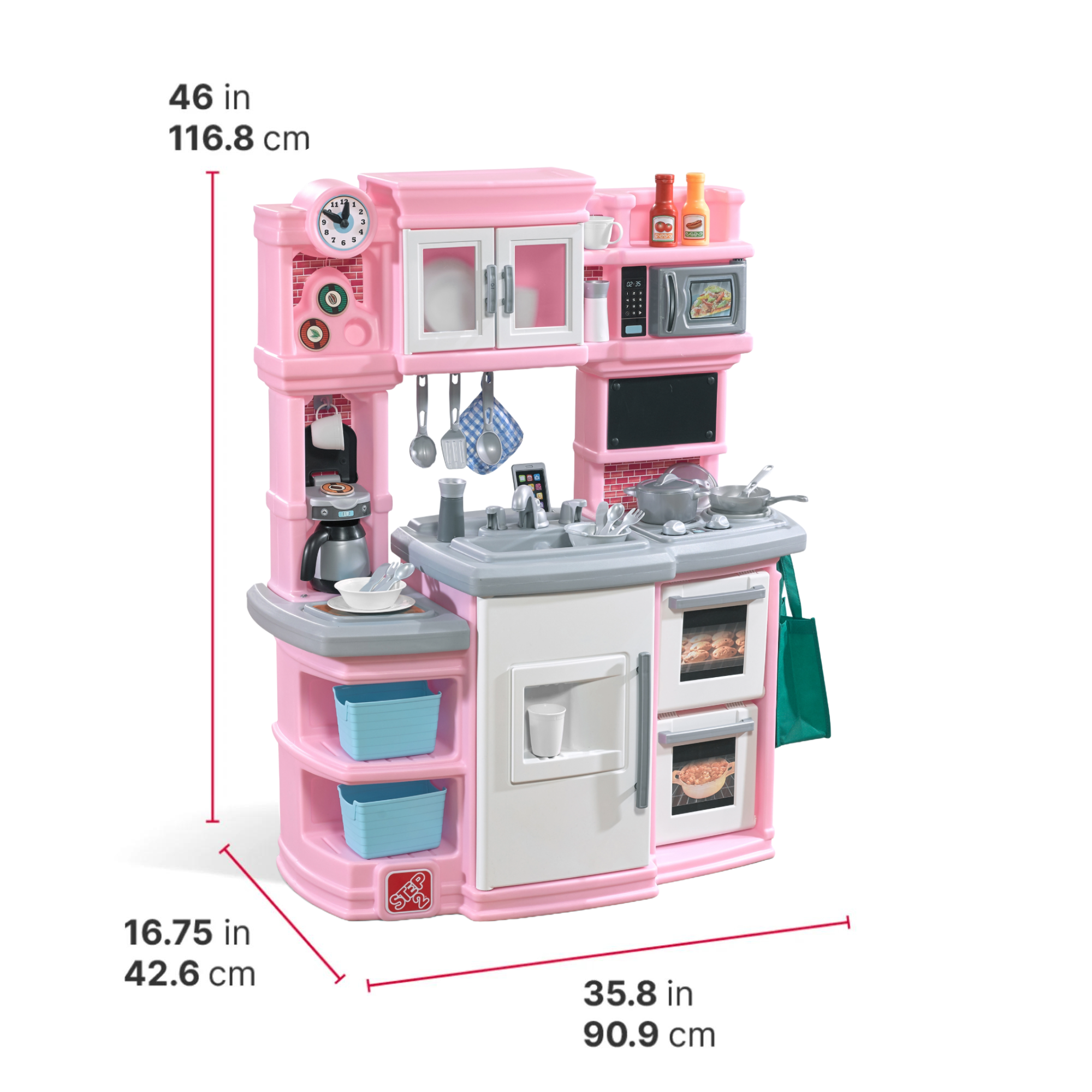 مجموعة ألعاب مطبخ ستيب 2 الرائعة مع 36 قطعة من الملحقات بما في ذلك الأواني والمقالي والفولك والملعقة، لعبة لعب الأدوار الداخلية والخارجية مناسبة للأطفال من الأولاد والبنات من سن 2+