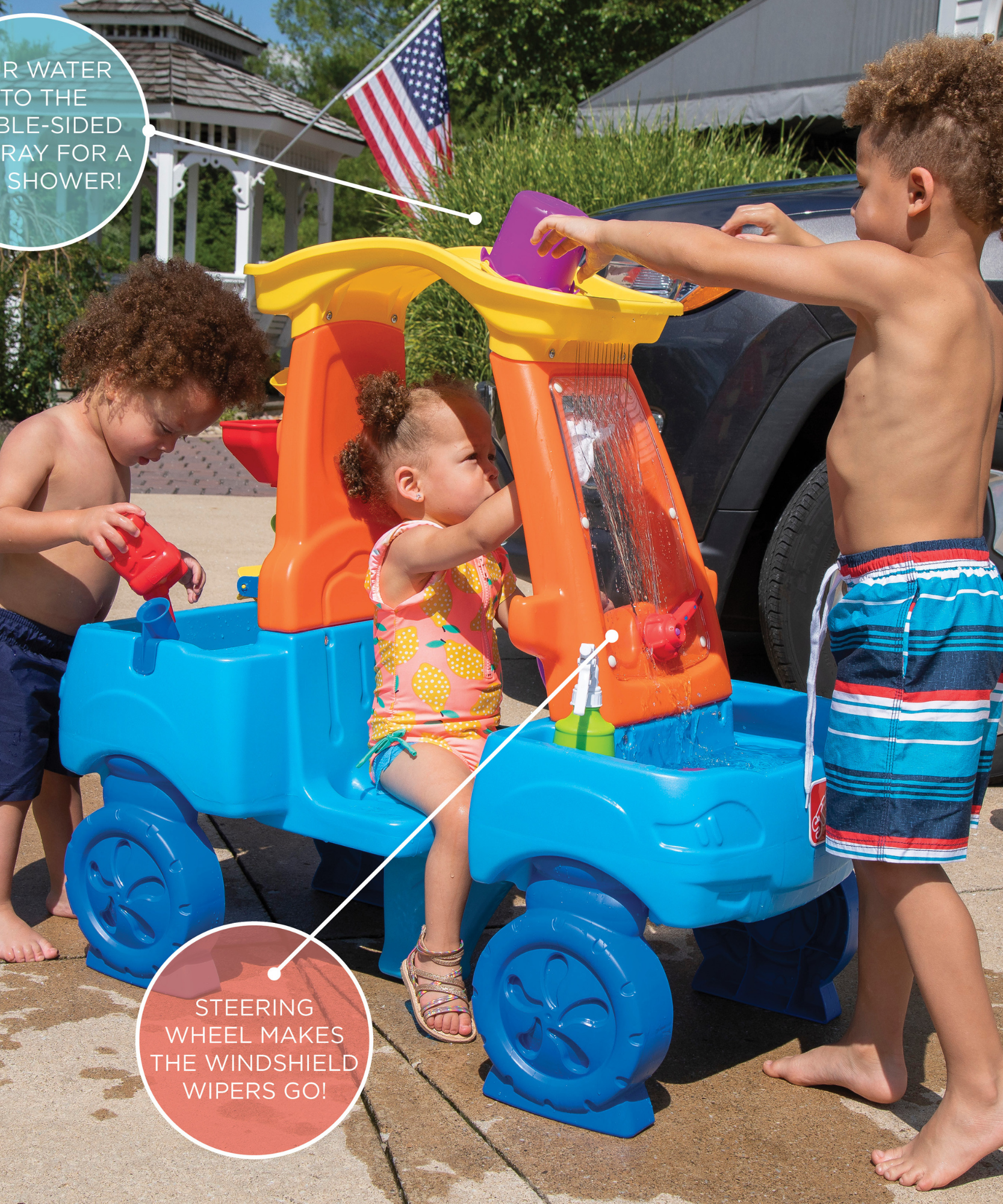 Step2 Car Wash Splash Center, Outdoor Water Table and Sensory Playset, Activity Toy with Dual Rain Wall, 13 Piece Accessories, Backyard Activity Centre,  Suitable for Kids both Boys and Girls Aged 3+
