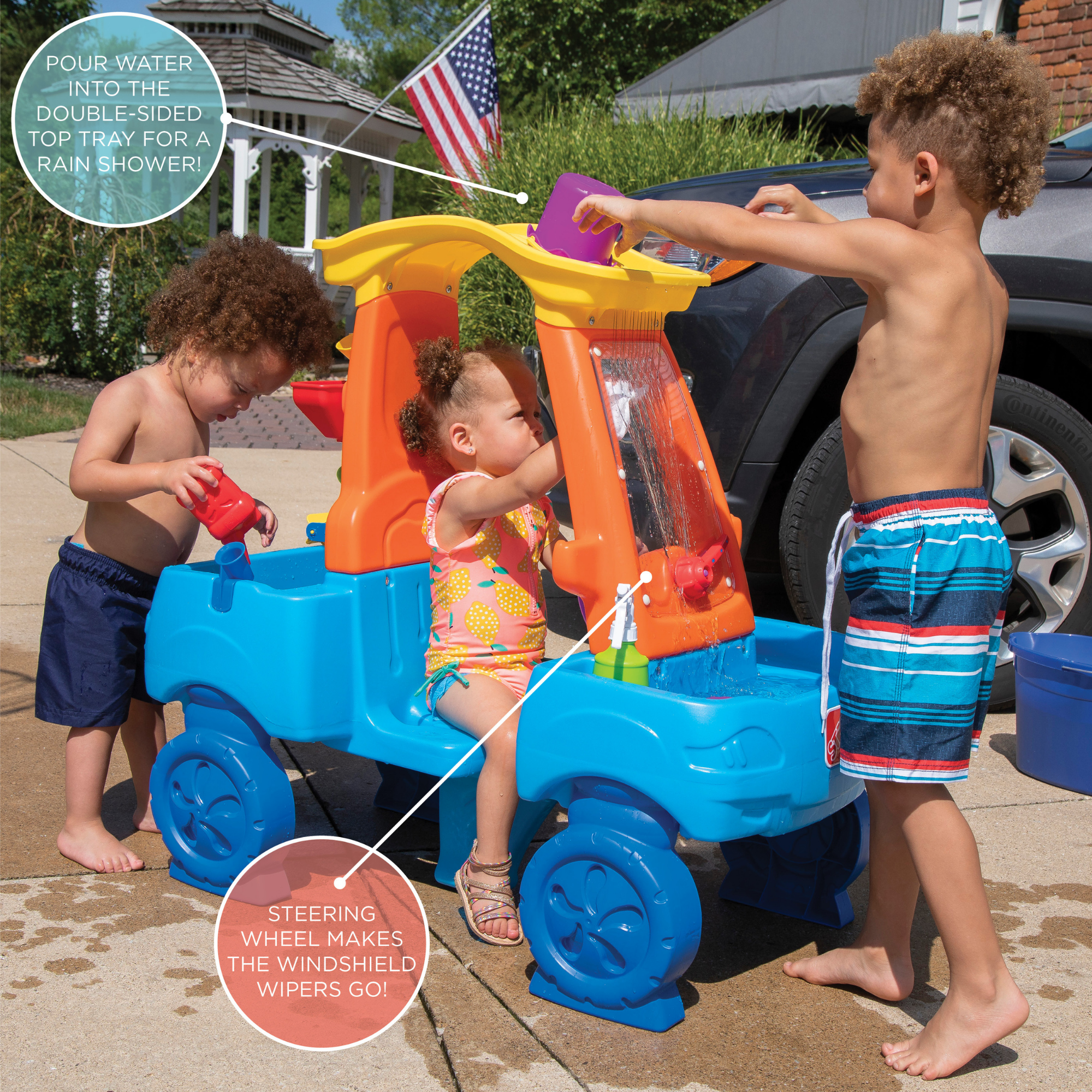 Step2 Car Wash Splash Center, Outdoor Water Table and Sensory Playset, Activity Toy with Dual Rain Wall, 13 Piece Accessories, Backyard Activity Centre,  Suitable for Kids both Boys and Girls Aged 3+
