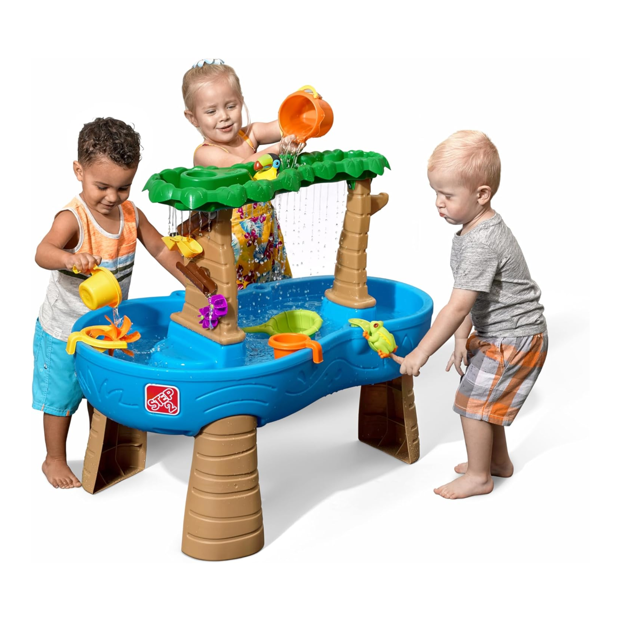 طاولة مياه الغابات المطيرة الاستوائية من ستيب 2، طاولة مياه داخلية وخارجية، مجموعة ألعاب حسية ولعبة نشاط، جدار دش مطري، مجموعة إكسسوارات من 13 قطعة، لعبة مناسبة للأطفال من الأولاد والبنات من سن 1.5 سنة فما فوق
