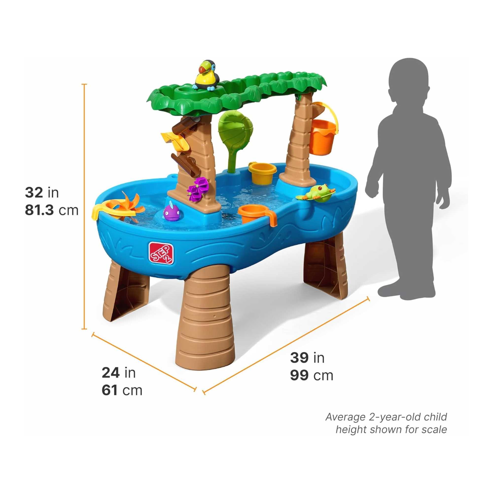طاولة مياه الغابات المطيرة الاستوائية من ستيب 2، طاولة مياه داخلية وخارجية، مجموعة ألعاب حسية ولعبة نشاط، جدار دش مطري، مجموعة إكسسوارات من 13 قطعة، لعبة مناسبة للأطفال من الأولاد والبنات من سن 1.5 سنة فما فوق