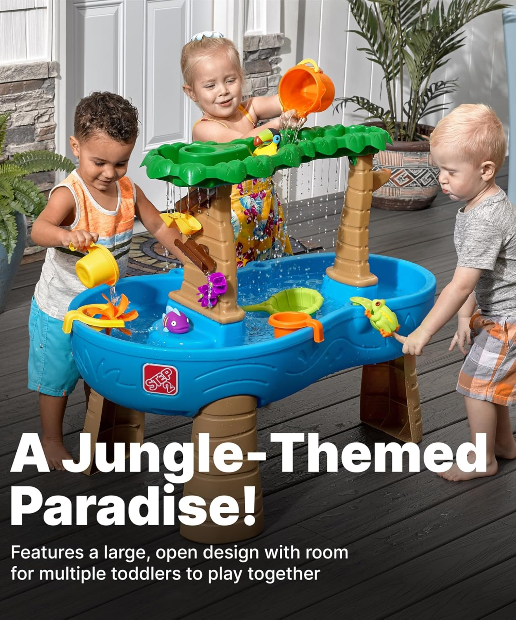 Step2 Tropical Rainforest Water Table, Indoor and Outdoor Water Table, Sensory Playset and Activity Toy, Rain Shower Wall, 13 Piece Accessories Set, Toy Suitable for Kids both Boys and Girls Aged 1.5+