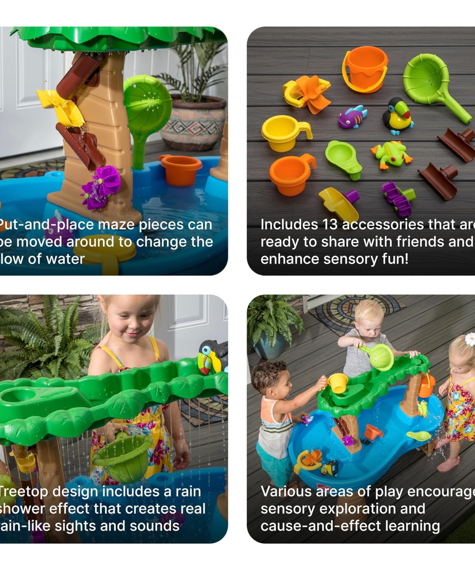 Step2 Tropical Rainforest Water Table, Indoor and Outdoor Water Table, Sensory Playset and Activity Toy, Rain Shower Wall, 13 Piece Accessories Set, Toy Suitable for Kids both Boys and Girls Aged 1.5+