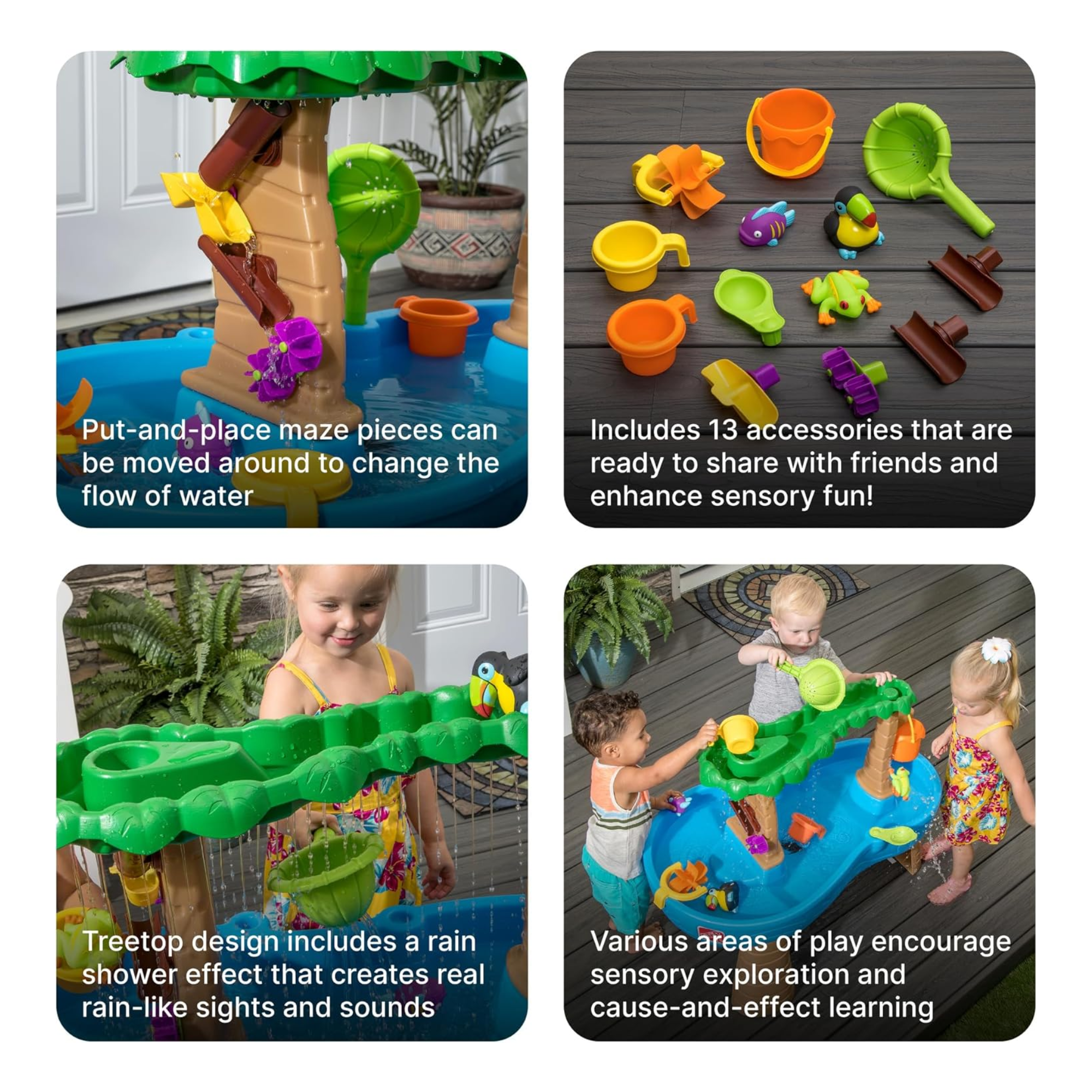 Step2 Tropical Rainforest Water Table, Indoor and Outdoor Water Table, Sensory Playset and Activity Toy, Rain Shower Wall, 13 Piece Accessories Set, Toy Suitable for Kids both Boys and Girls Aged 1.5+