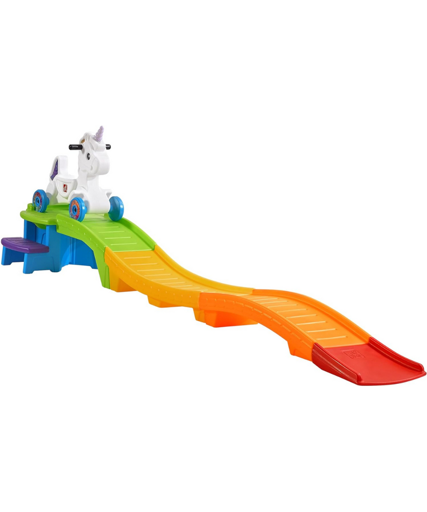 قطار الملاهي يونيكورن أب آند داون من ستيب 2، رقم 493700/493799، قطار ملاهي للأطفال مع مسار قوس قزح، سيارة يونيكورن مضيئة وصوتية، تصميم آمن، للأعمار من 2 إلى 5 سنوات