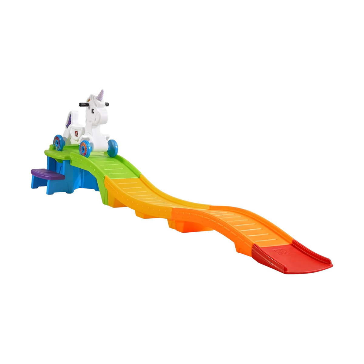 قطار الملاهي يونيكورن أب آند داون من ستيب 2، رقم 493700/493799، قطار ملاهي للأطفال مع مسار قوس قزح، سيارة يونيكورن مضيئة وصوتية، تصميم آمن، للأعمار من 2 إلى 5 سنوات