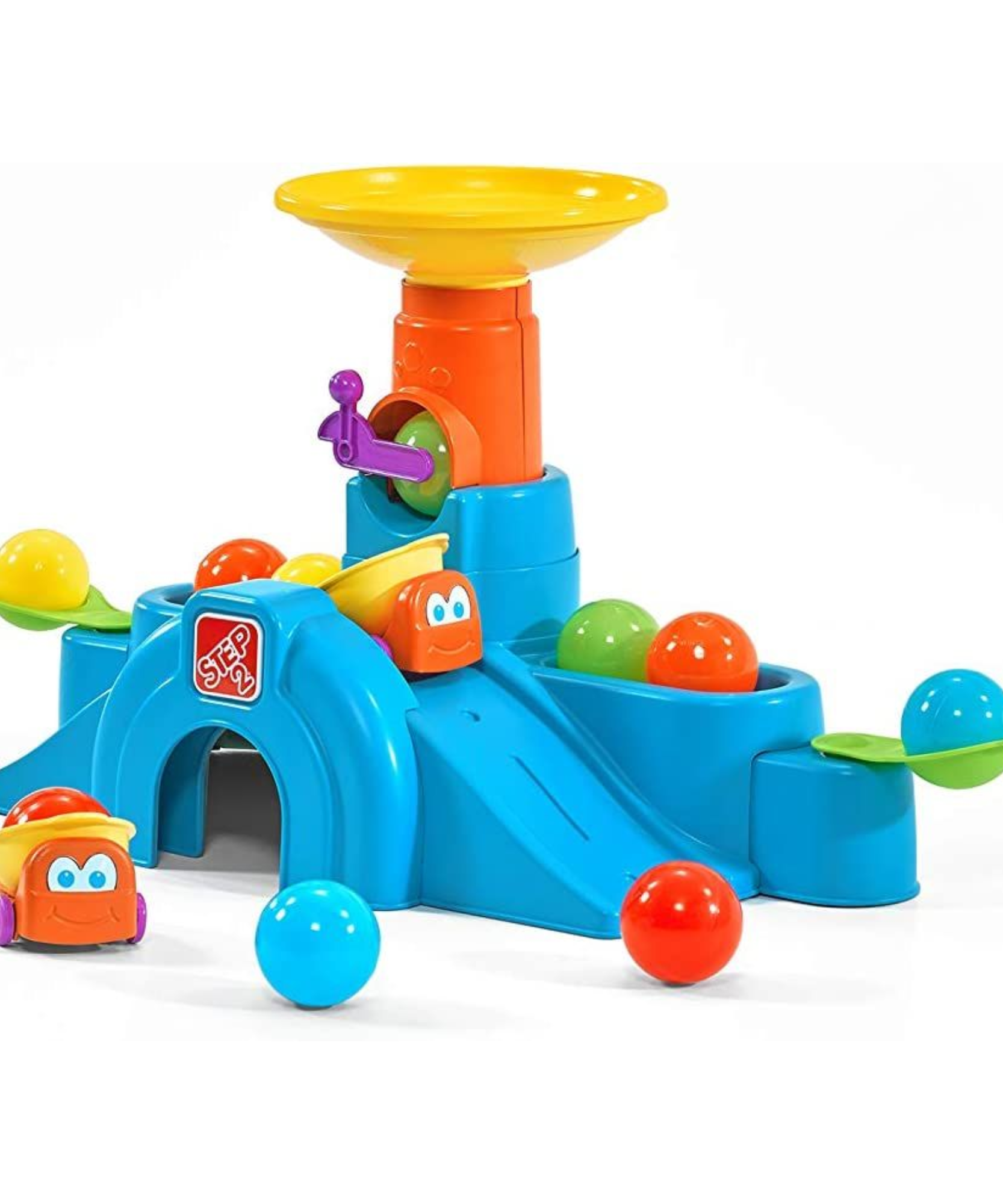 برج نفق Ball Buddies من Step2، طاولة لعب حسية داخلية وخارجية، لعبة نشاط مع 12 قطعة من الملحقات بما في ذلك الكرات ولعبة STEM ومركز الأنشطة، مناسبة للأولاد والبنات من عمر سنة واحدة فما فوق