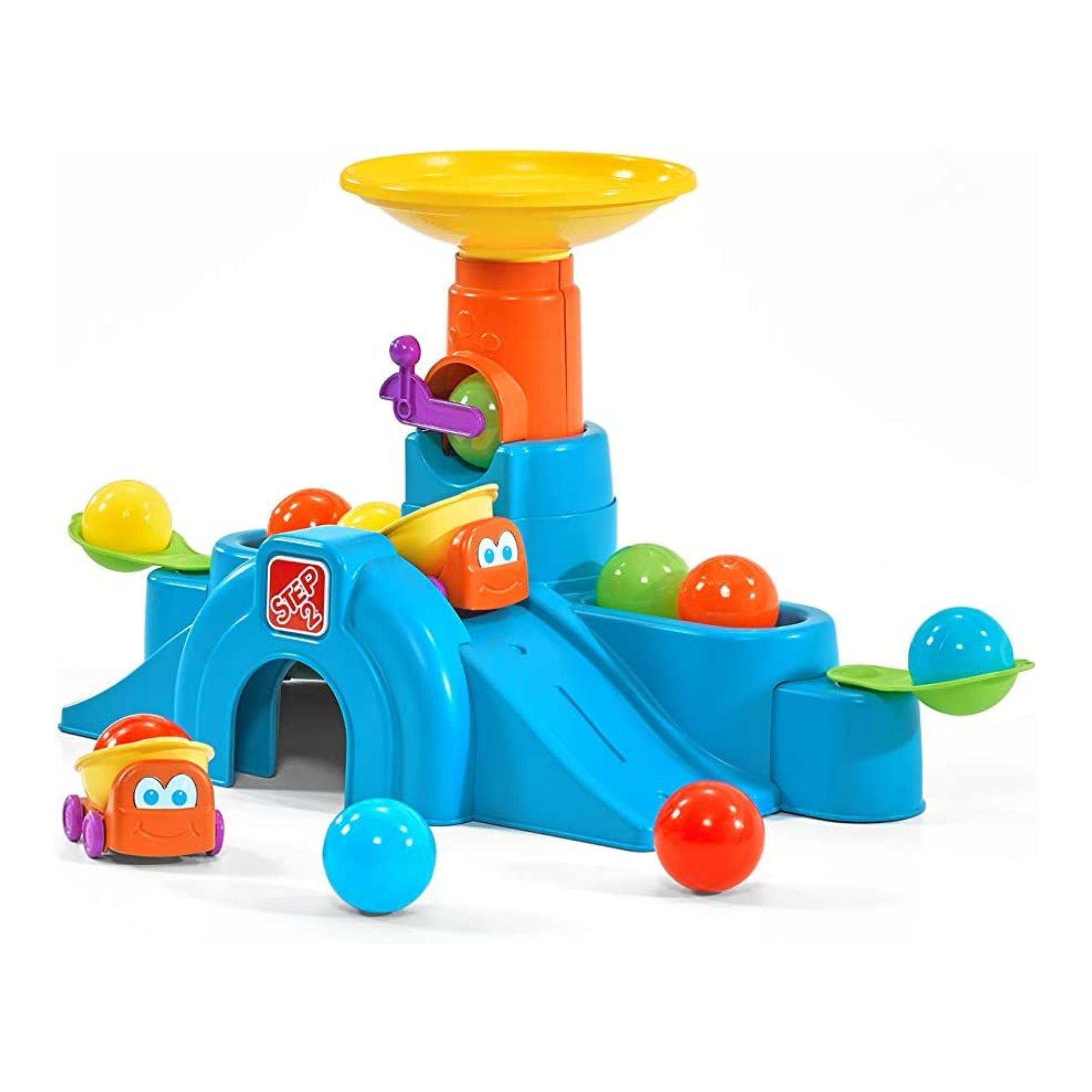 برج نفق Ball Buddies من Step2، طاولة لعب حسية داخلية وخارجية، لعبة نشاط مع 12 قطعة من الملحقات بما في ذلك الكرات ولعبة STEM ومركز الأنشطة، مناسبة للأولاد والبنات من عمر سنة واحدة فما فوق