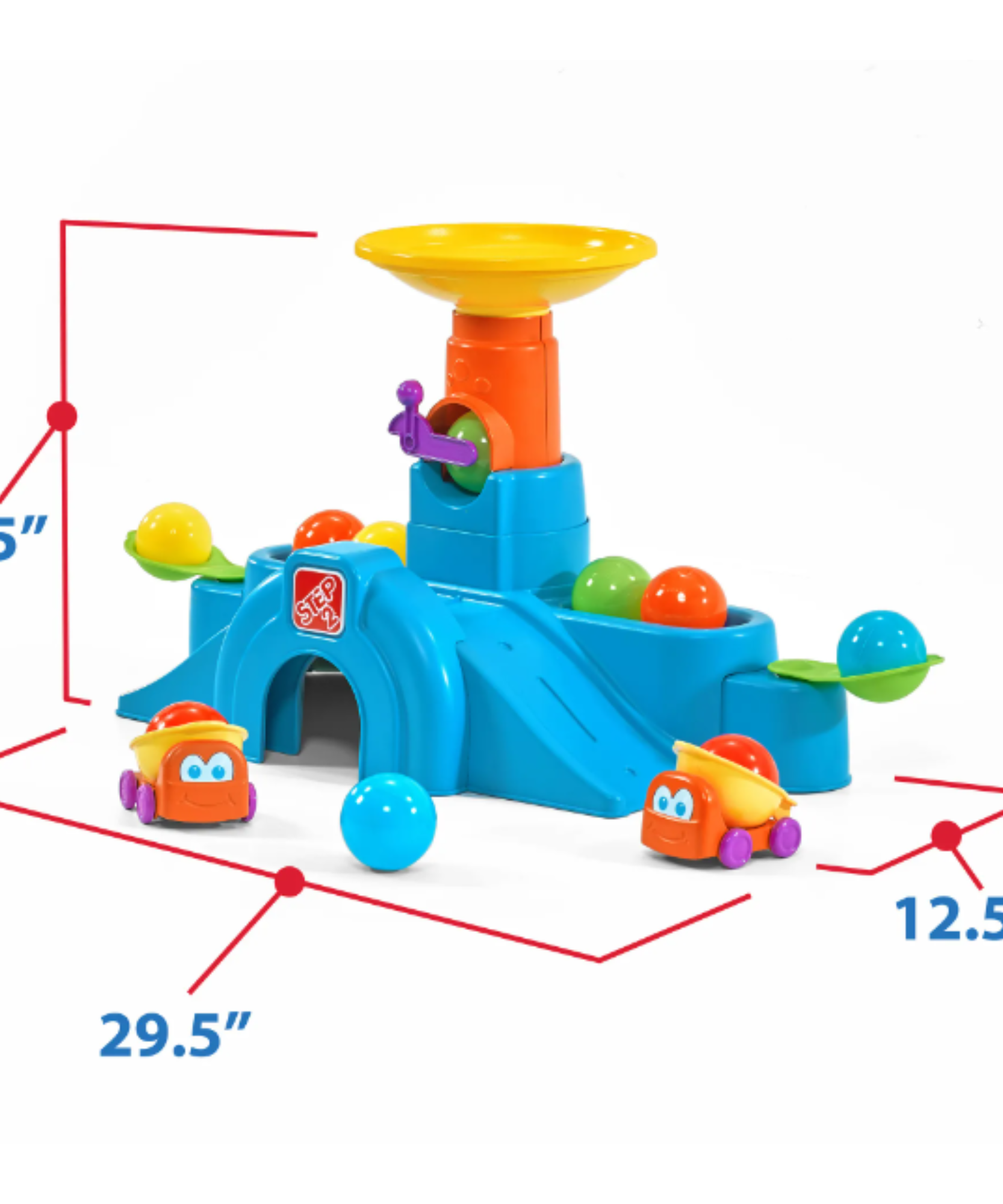 برج نفق Ball Buddies من Step2، طاولة لعب حسية داخلية وخارجية، لعبة نشاط مع 12 قطعة من الملحقات بما في ذلك الكرات ولعبة STEM ومركز الأنشطة، مناسبة للأولاد والبنات من عمر سنة واحدة فما فوق
