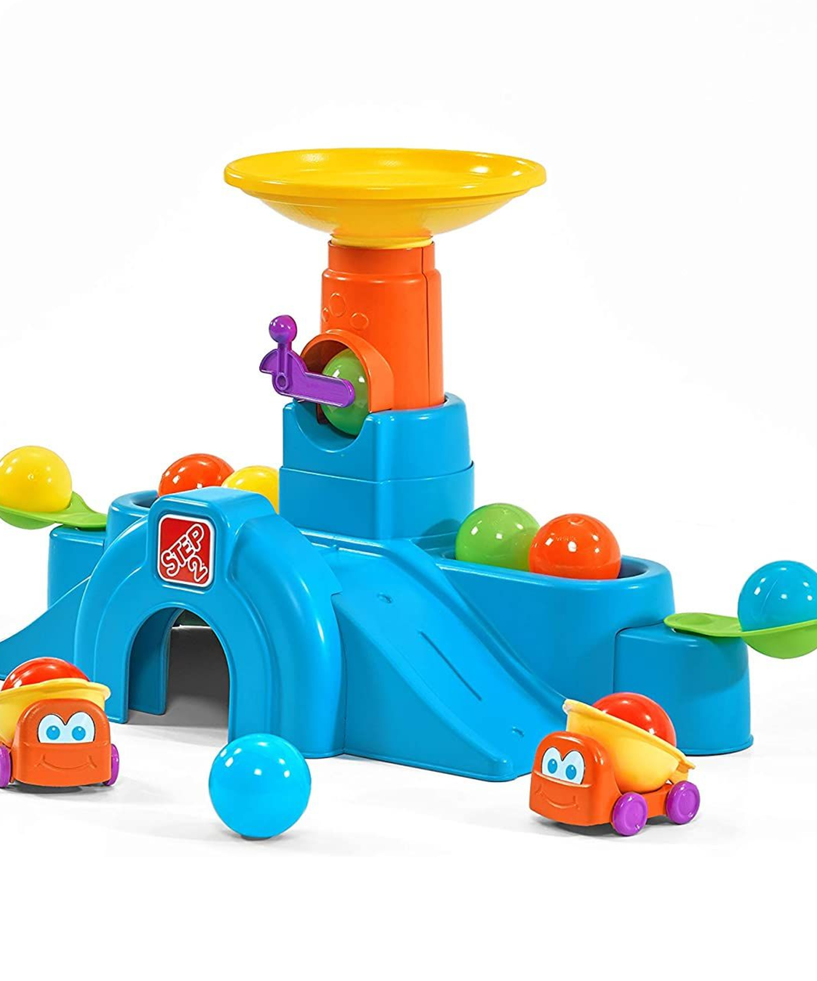 برج نفق Ball Buddies من Step2، طاولة لعب حسية داخلية وخارجية، لعبة نشاط مع 12 قطعة من الملحقات بما في ذلك الكرات ولعبة STEM ومركز الأنشطة، مناسبة للأولاد والبنات من عمر سنة واحدة فما فوق