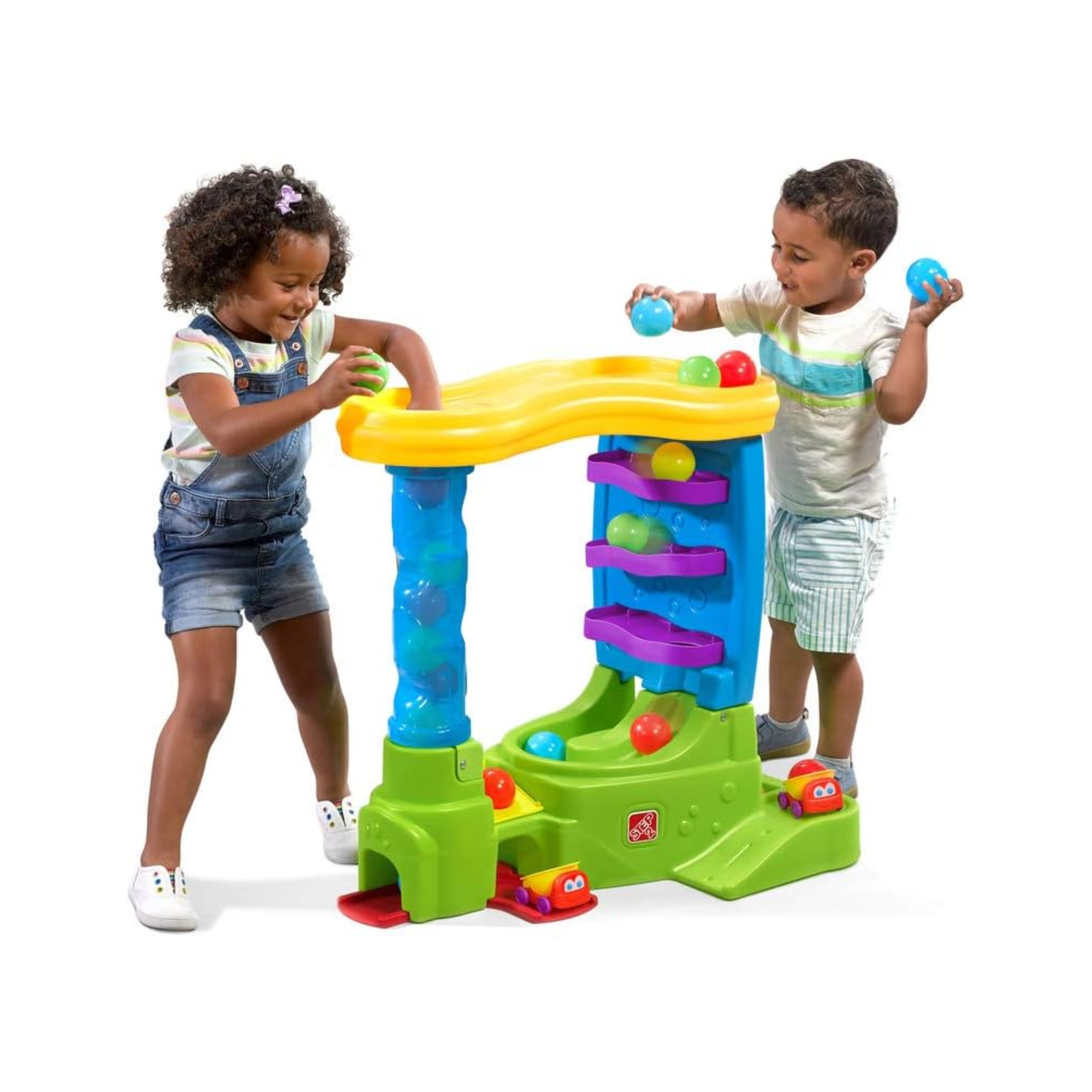 طاولة لعب حسية داخلية وخارجية من ستيب 2 بول باديز دبل دروب إتش كيو، لعبة نشاط مع 12 قطعة من الملحقات بما في ذلك الكرات ولعبة STEM ومركز الأنشطة، مناسبة للأولاد والبنات من عمر سنة فما فوق