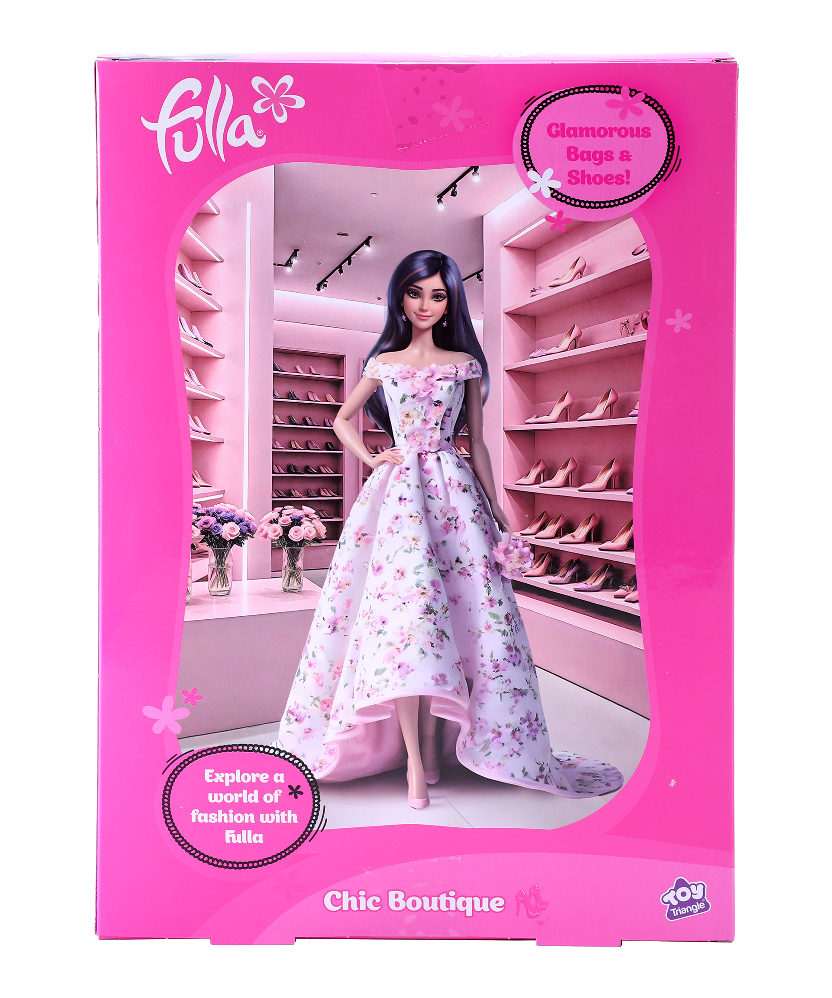 Fulla Chic Boutique Doll, Fashion Doll with 10 Pairs of Shoes, Handbags, Ankle Boots & Shoe Shelf for Creative Dress-Up Play for Girls, Age 3+