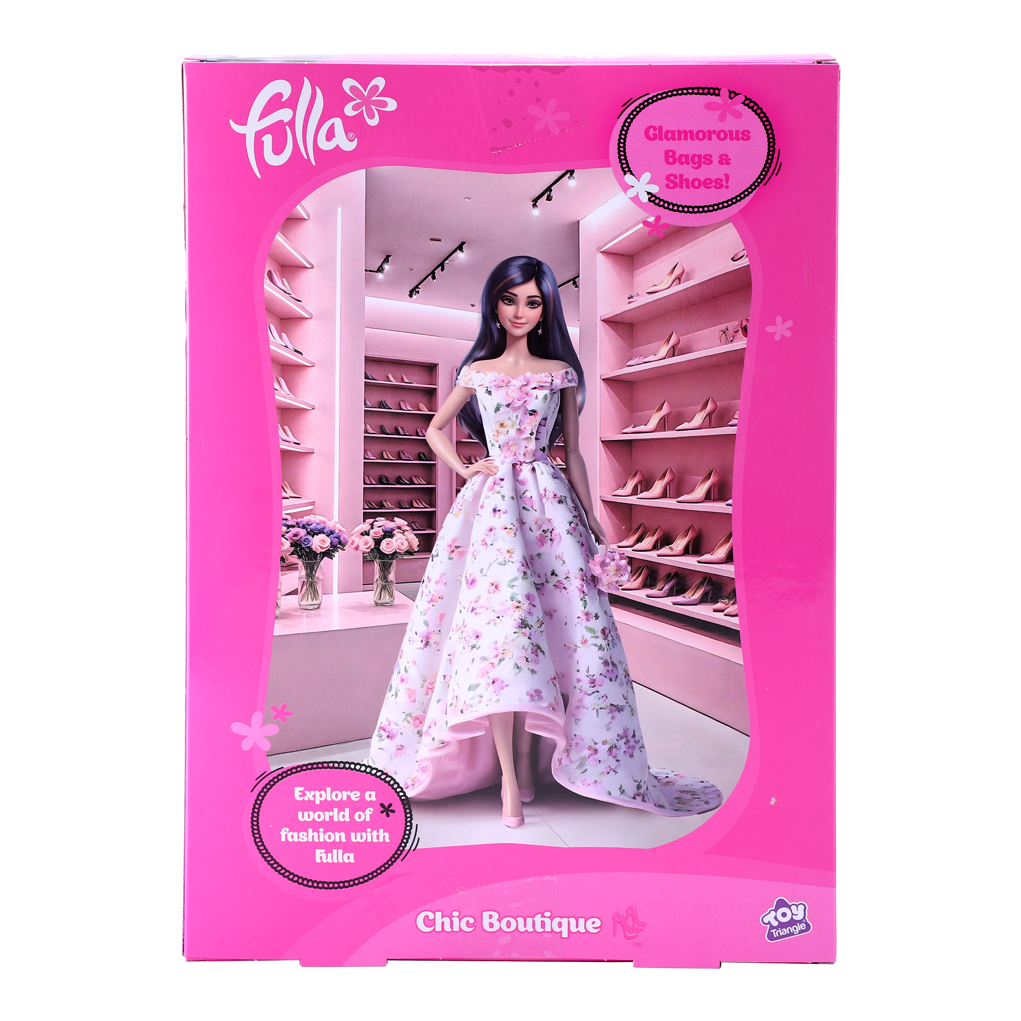 Fulla Chic Boutique Doll, Fashion Doll with 10 Pairs of Shoes, Handbags, Ankle Boots & Shoe Shelf for Creative Dress-Up Play for Girls, Age 3+