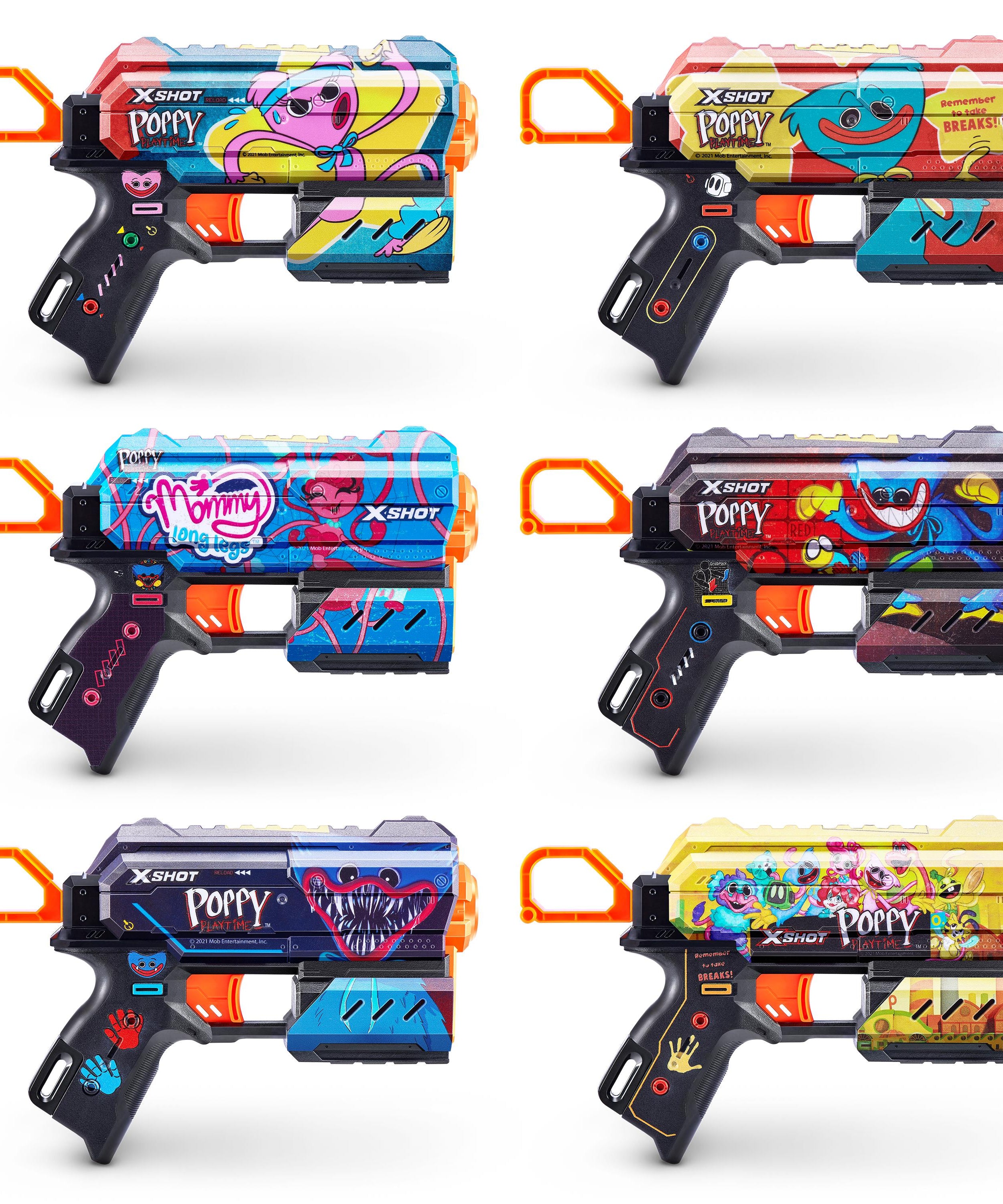 XSHOT Skins Flux, Poppy Playtime Jumpscare Edition (8 Darts), Foam Dart Blaster with Air Pocket Dart Technology, Shoots up to 27m, Collectible Toy Gun for Kids Ages 8+, Boys, Girls, Teens