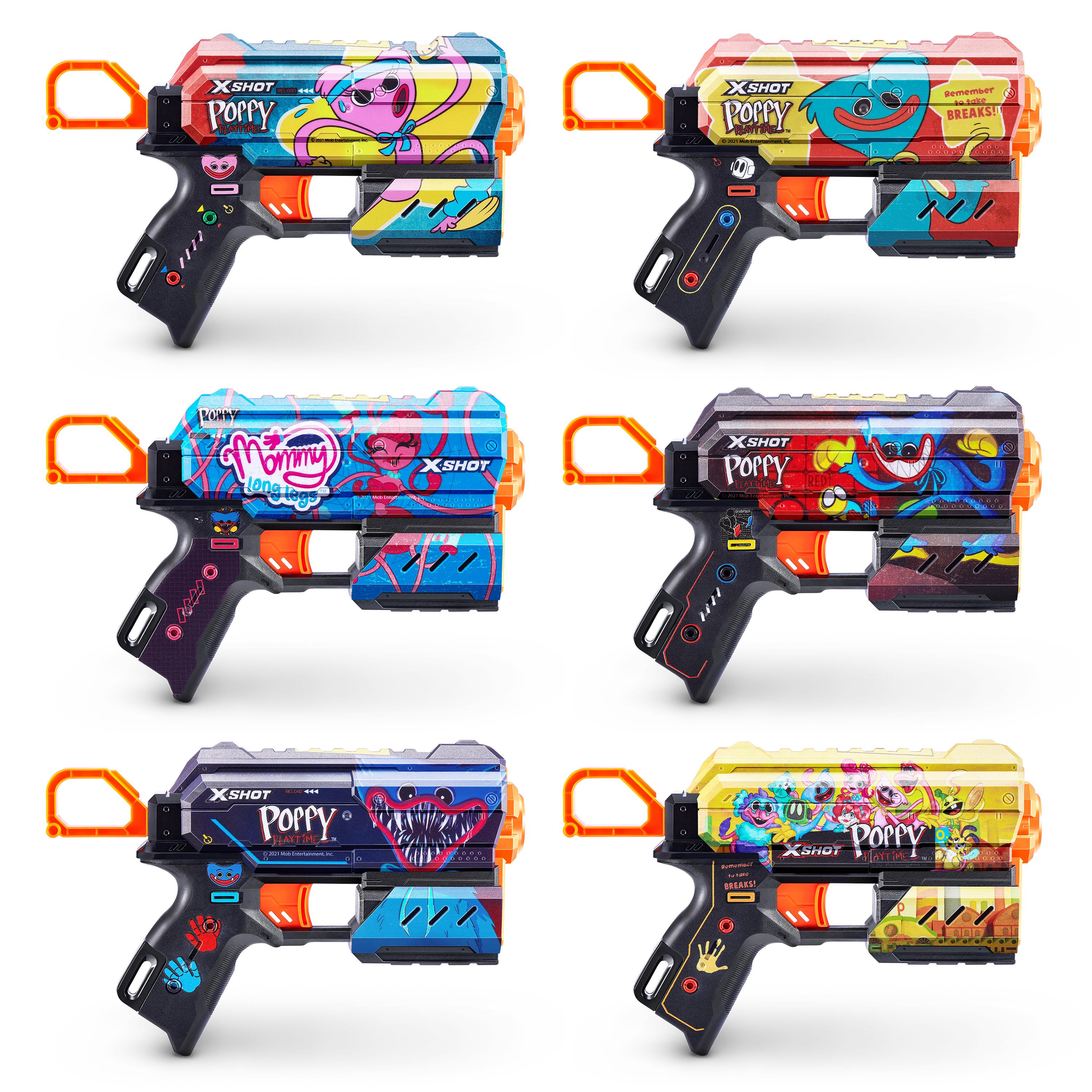 XSHOT Skins Flux, Poppy Playtime Jumpscare Edition (8 Darts), Foam Dart Blaster with Air Pocket Dart Technology, Shoots up to 27m, Collectible Toy Gun for Kids Ages 8+, Boys, Girls, Teens
