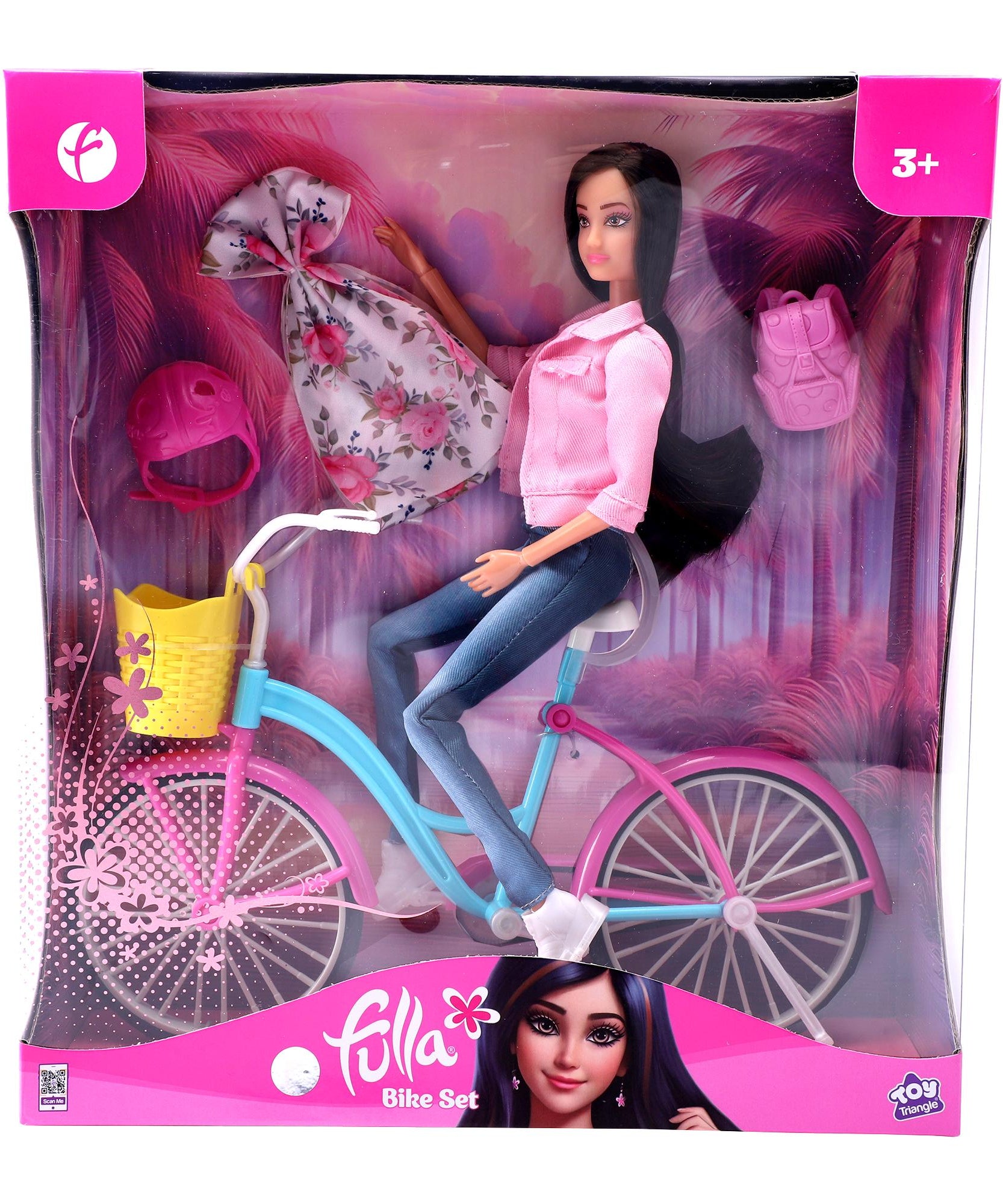 Fulla Doll with Bike and Helmet, Rolling Wheels, Fashion Outfit & Outdoor Adventure Play for Girls, Ages 3+