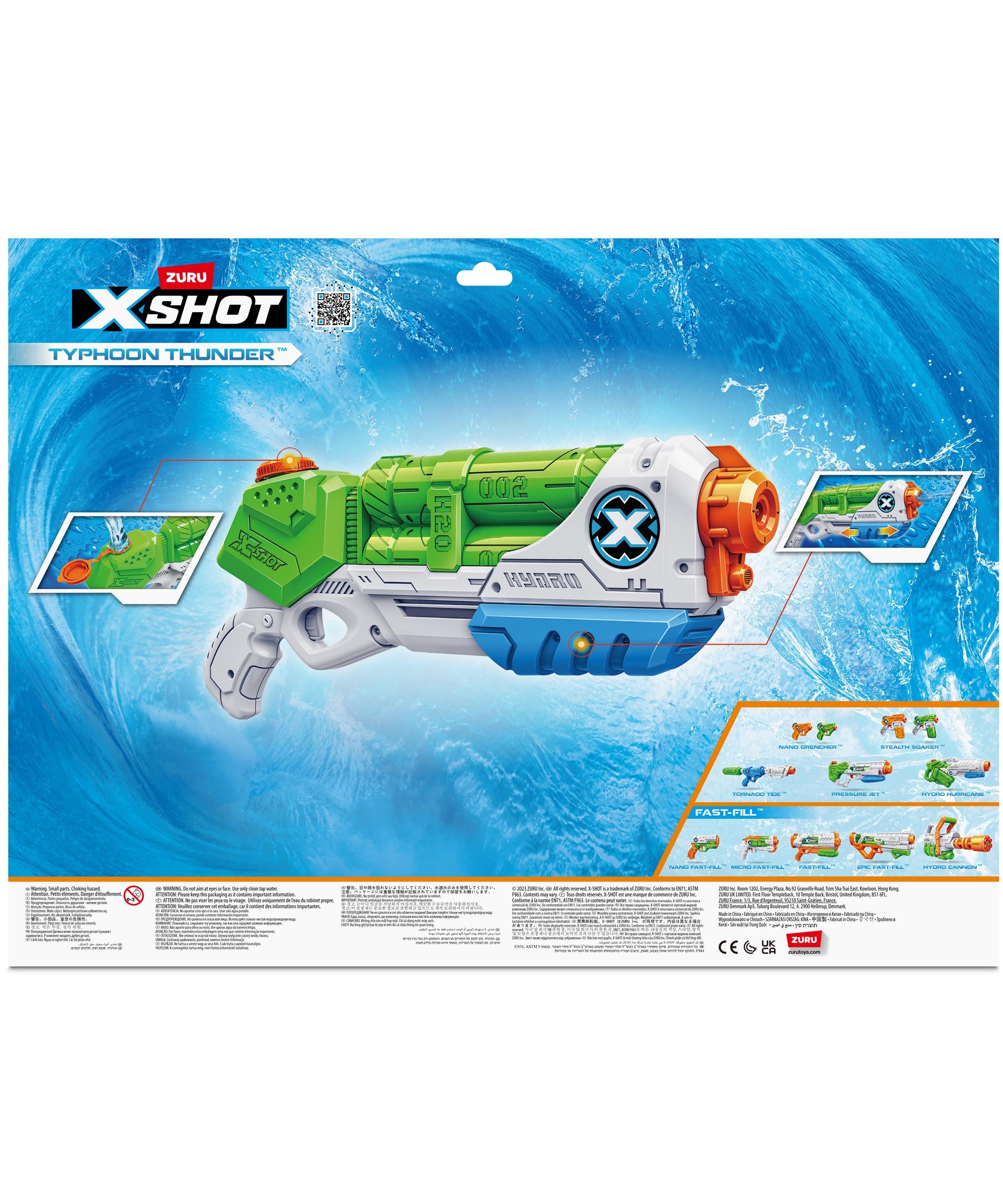 X-Shot Typhoon Thunder Water Blaster, Medium Pump Action Soaker Guns with 550ml Tank, Blast Water 9m, Outdoor Summer Water Play for Kids, Pack of 3 ,Boys, Age 5+