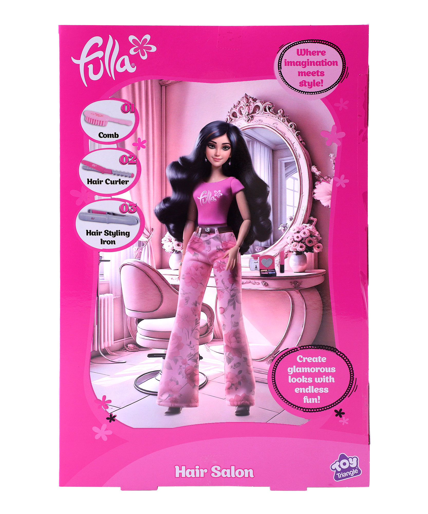 Fulla Hair Salon Doll Set – Fashion Doll with Comb, Lipstick, Perfume, Eyeshadow & Hair Clip for Creative Beauty Role Play for Girls, Age 3+