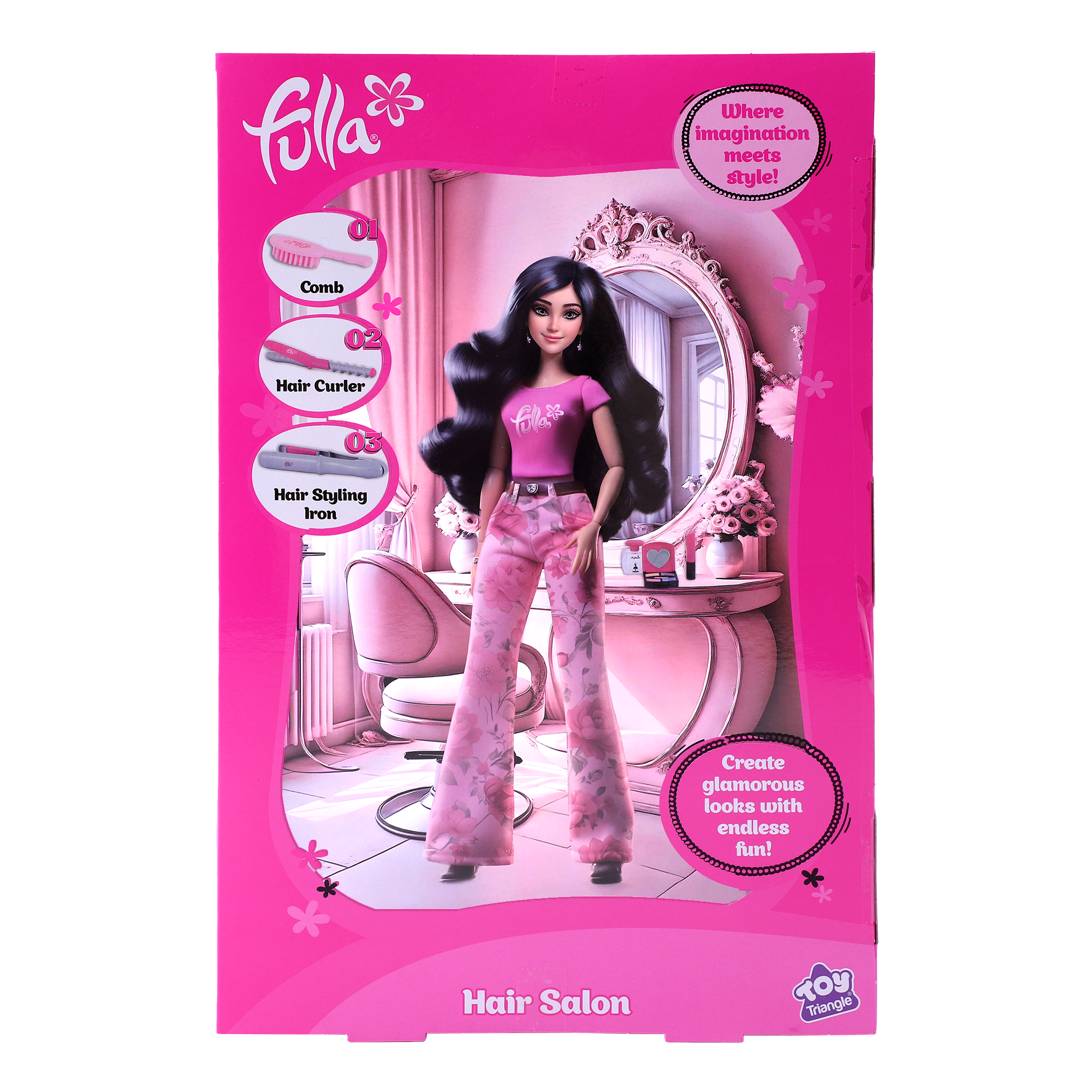 Fulla Hair Salon Doll Set – Fashion Doll with Comb, Lipstick, Perfume, Eyeshadow & Hair Clip for Creative Beauty Role Play for Girls, Age 3+