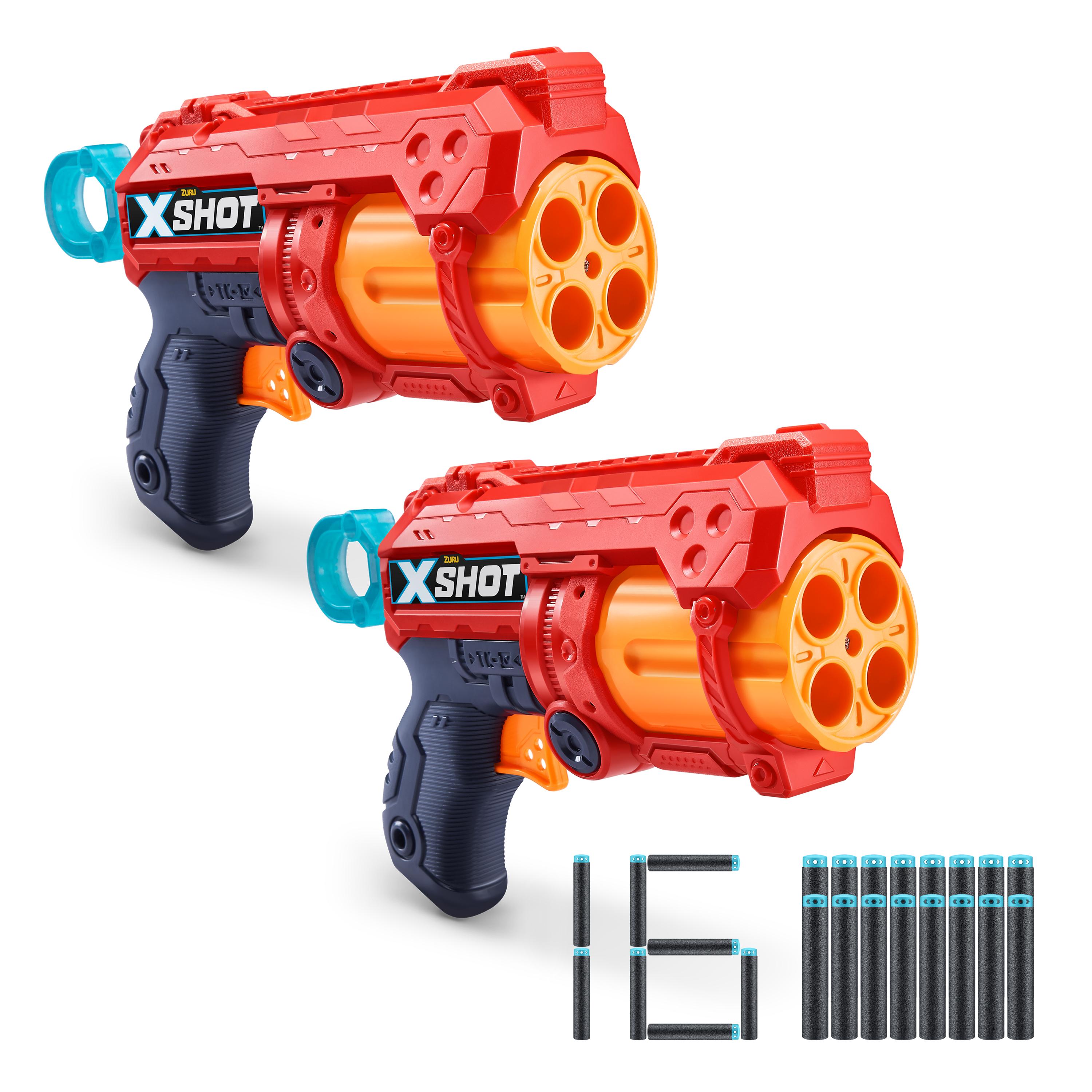 X-Shot Excel Double Fury 4 Blaster Combo Pack for Kids Ages 6+, 16 Darts & 3 Can Targets
