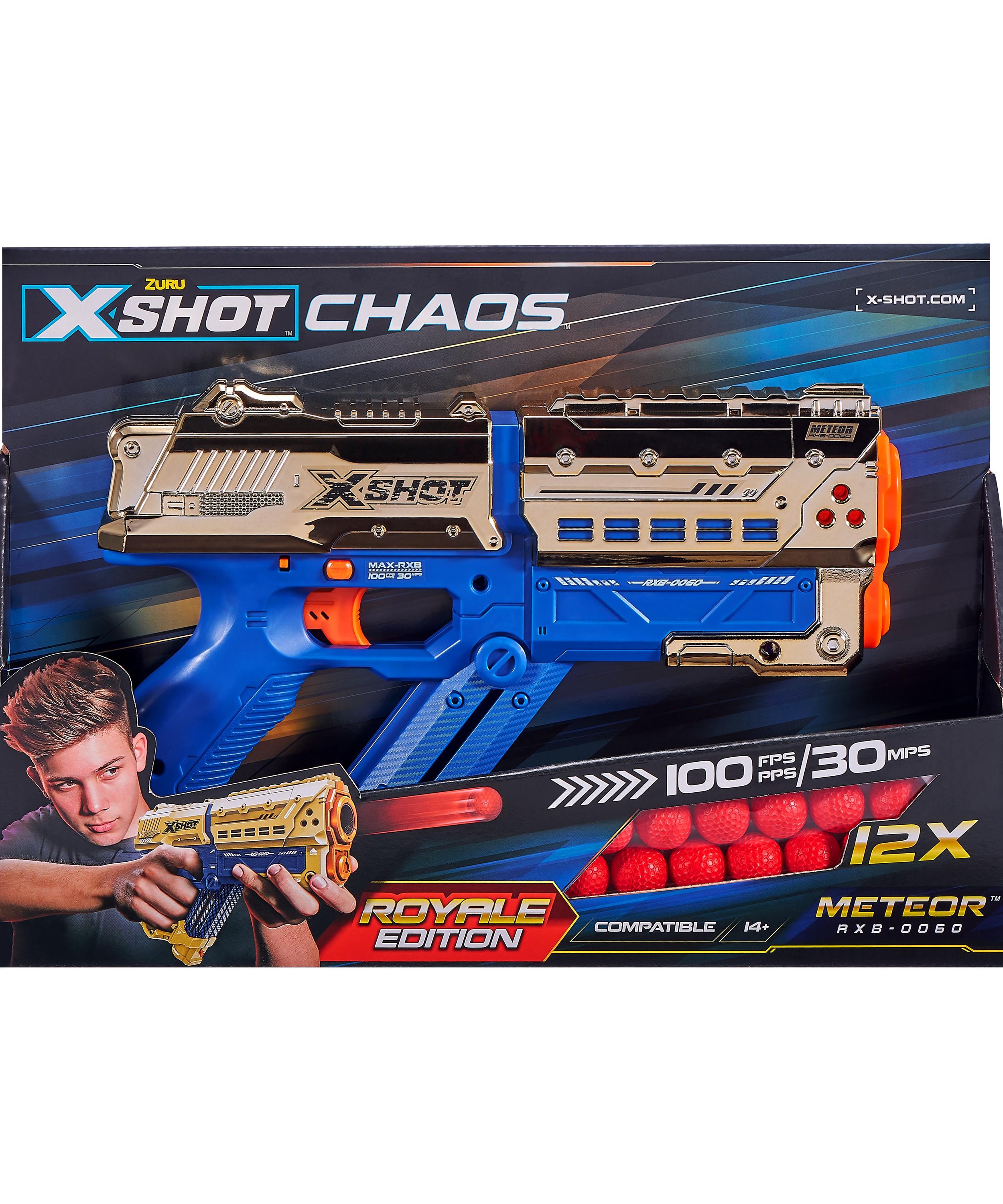 X Shot Chaos Dart Ball Blaster Golden Meteor, High Speed Ball Gun Toy for Boys, Age 14+