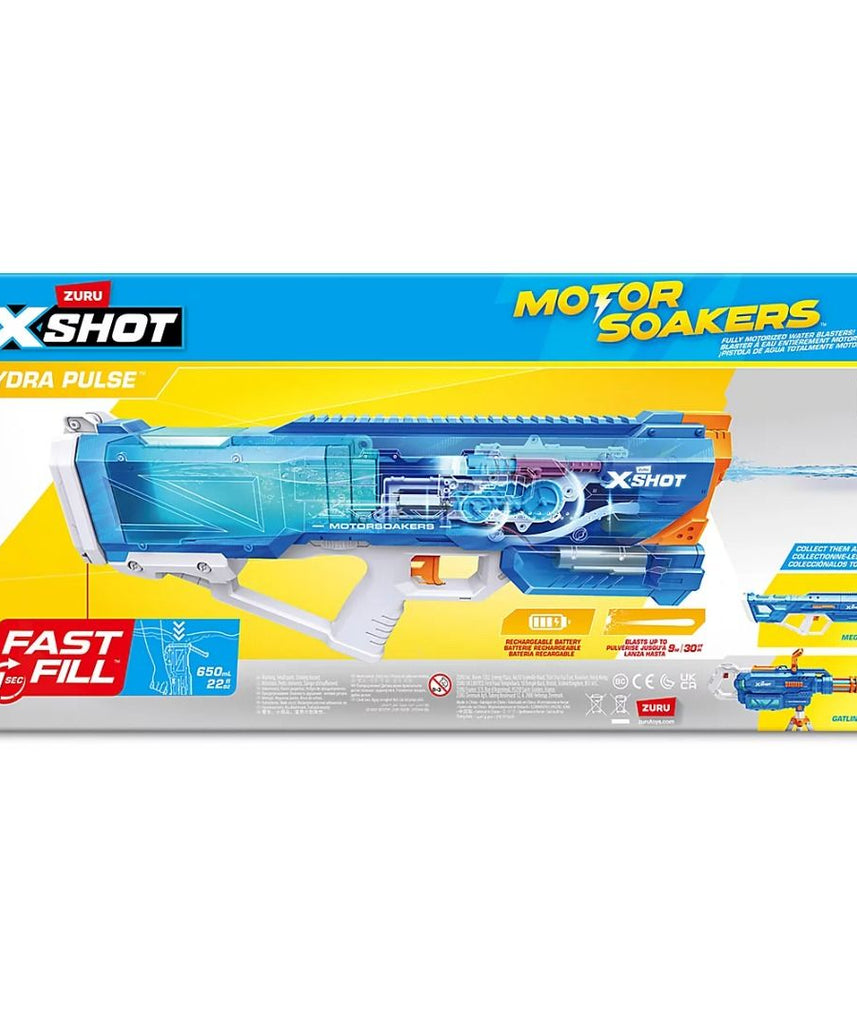 XSHOT Water Fast Fill Motor Soaker Hydra Pulse Water Toy Gun, Motorized Water Blaster with 650ml Capacity, Fast-Fill Technology, Rechargeable Battery, Blasts Up to 29 Feet, Outdoor Summer Water Toy for Boys and Girls Age 8+