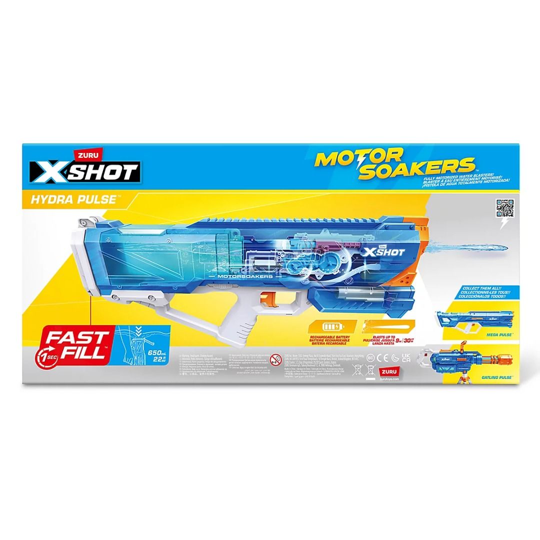 XSHOT Water Fast Fill Motor Soaker Hydra Pulse Water Toy Gun, Motorized Water Blaster with 650ml Capacity, Fast-Fill Technology, Rechargeable Battery, Blasts Up to 29 Feet, Outdoor Summer Water Toy for Boys and Girls Age 8+