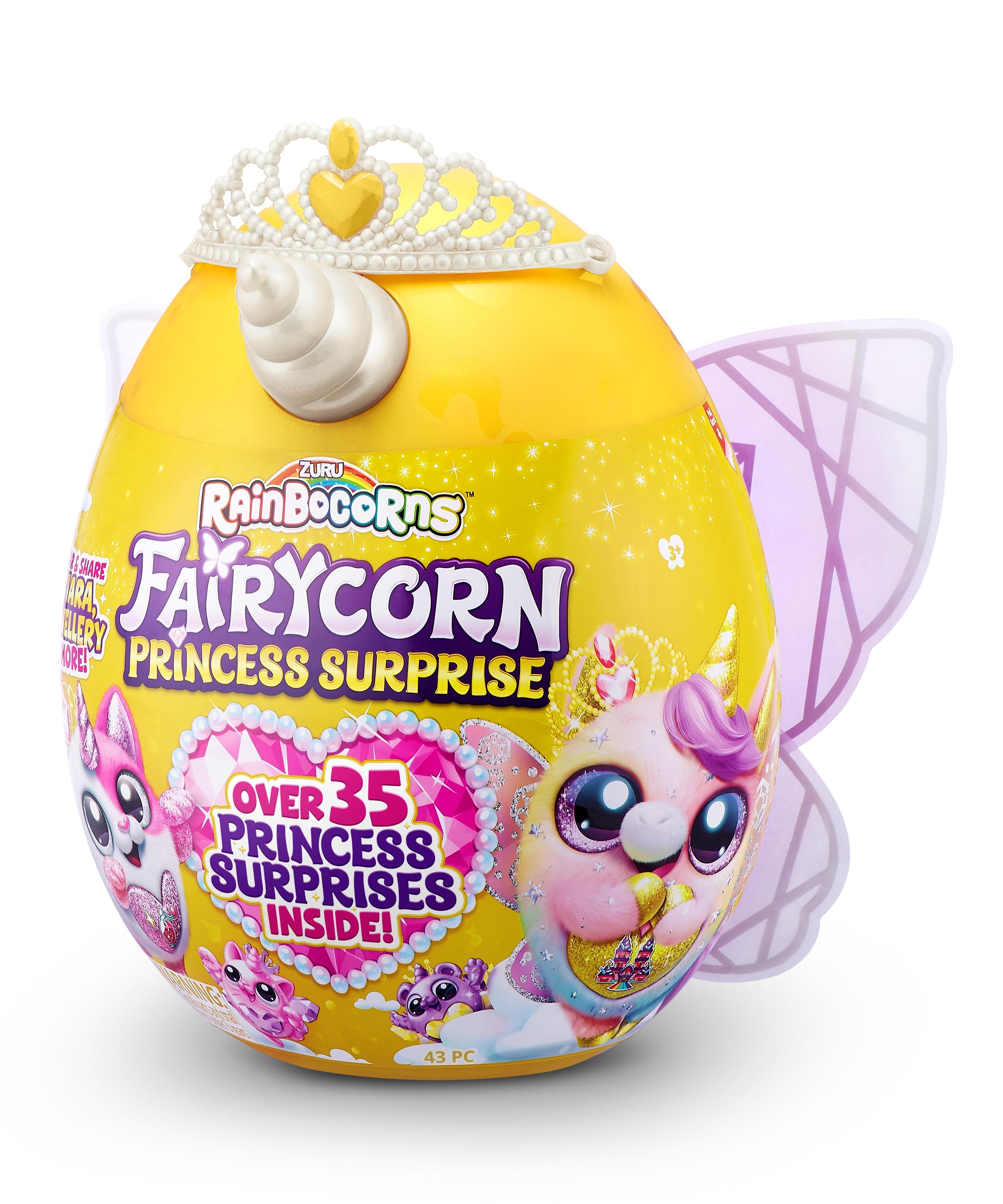 Rainbocorns Fairycorn Princess Surprise (Puppy) 11" Collectible Plush Toy with 35+ Surprises, Fairy Wings, Tiara, Wand, Boo-Boocorn, and Surprise Egg, Soft Toy for Girls Ages 3+