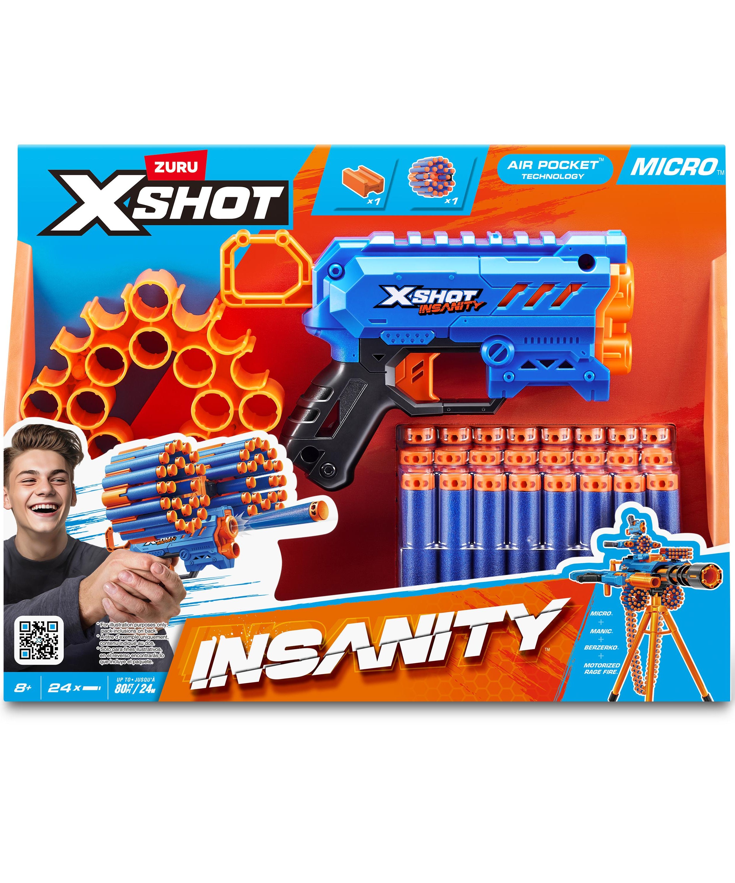 X Shot Insanity Micro 24 Darts Blaster, Compact Dart Gun for Boys, Age 8+