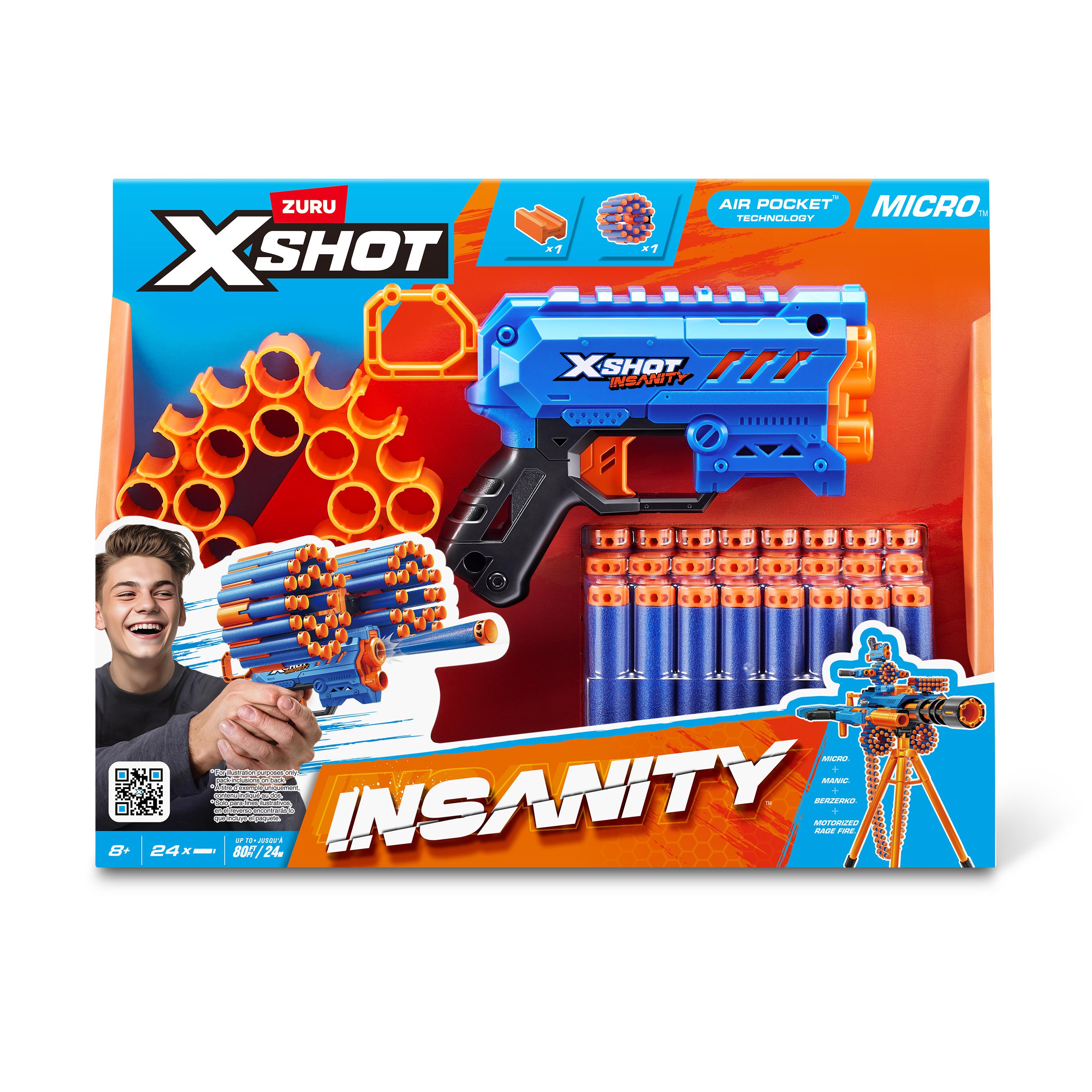 X Shot Insanity Micro 24 Darts Blaster, Compact Dart Gun for Boys, Age 8+