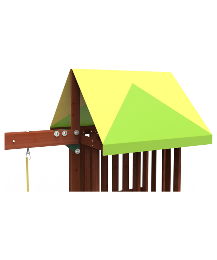 Kiddoro Mighty Jungle Wooden Outdoor Playset, Double Slide & 2 Swings, Climbing Wall, Playhouse with Picnic Table, Backyard Garden Swing Set for Kids 2+ Years