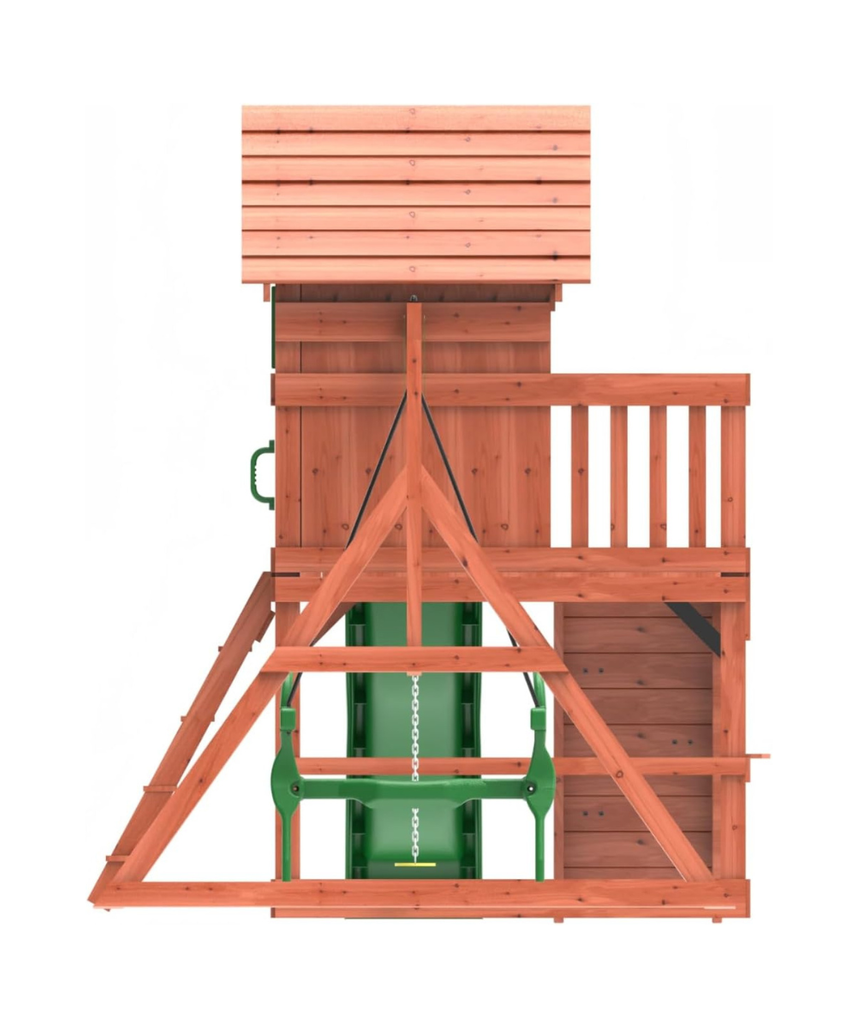 Kiddoro Playful Peaks Wooden Outdoor Playset with Slide, Swings, Glider & Climbing Wall for Kids 3+ Years