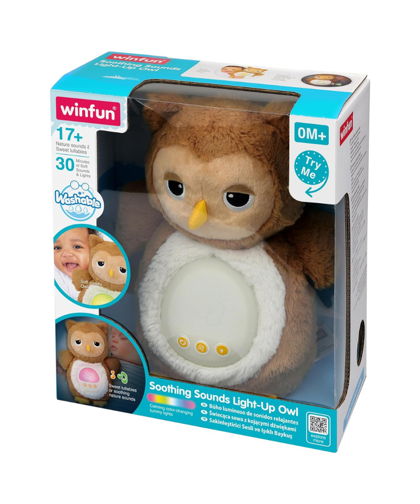 Winfun Soothing Sounds Light-Up Owl for Babies, Gentle Melodies Calming Sounds Soft Night Light for Bedtime Nap Routine, 0+ Months
