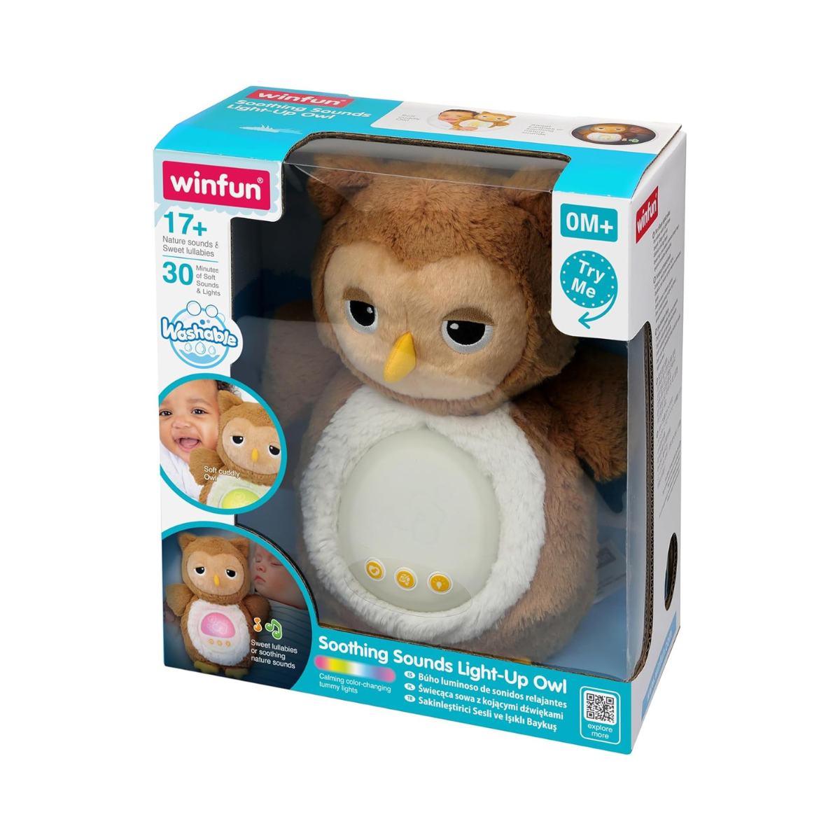 Winfun Soothing Sounds Light-Up Owl for Babies, Gentle Melodies Calming Sounds Soft Night Light for Bedtime Nap Routine, 0+ Months