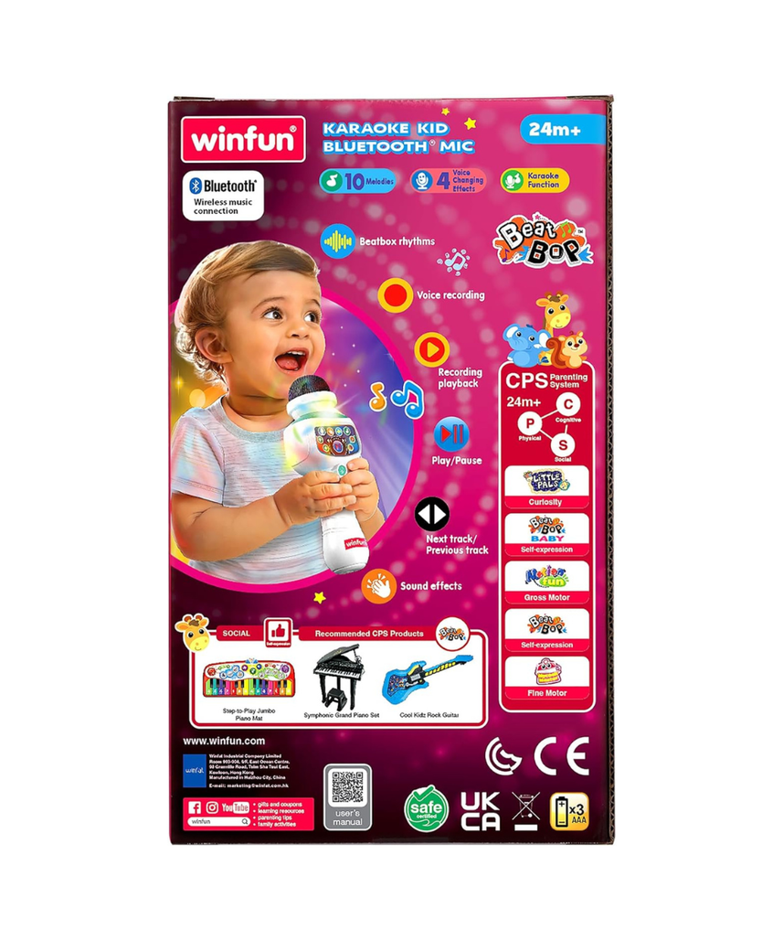 Winfun Karaoke Kid Bluetooth Mic for Kids, Wireless Singing Microphone with Built-In Music, Sound Effects & Colorful Lights, Interactive Musical Toy for Toddlers and Young Children