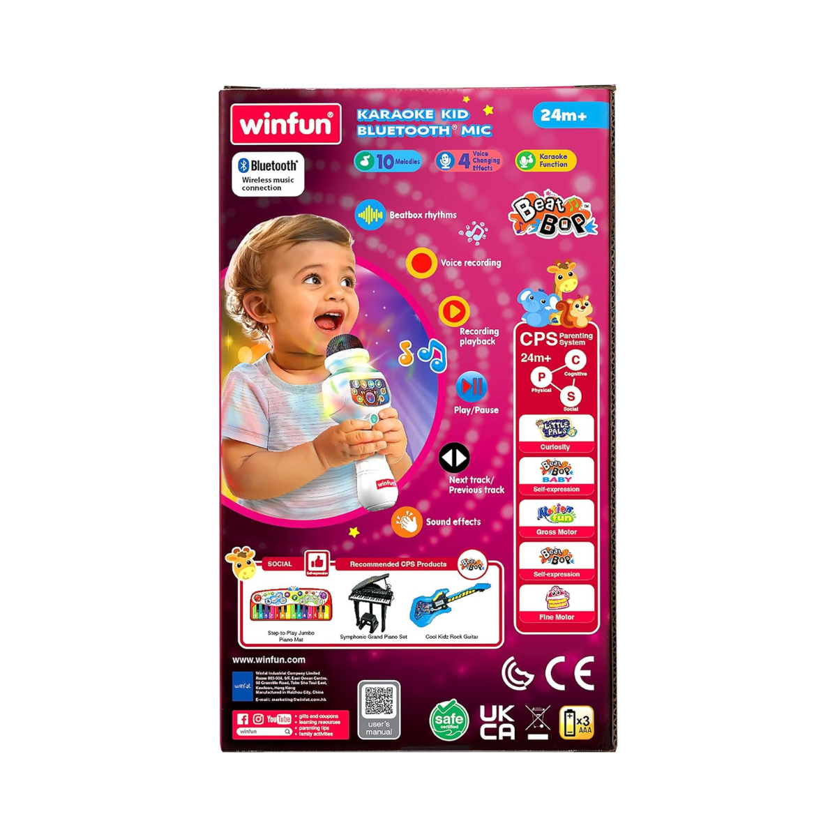 Winfun Karaoke Kid Bluetooth Mic for Kids, Wireless Singing Microphone with Built-In Music, Sound Effects & Colorful Lights, Interactive Musical Toy for Toddlers and Young Children