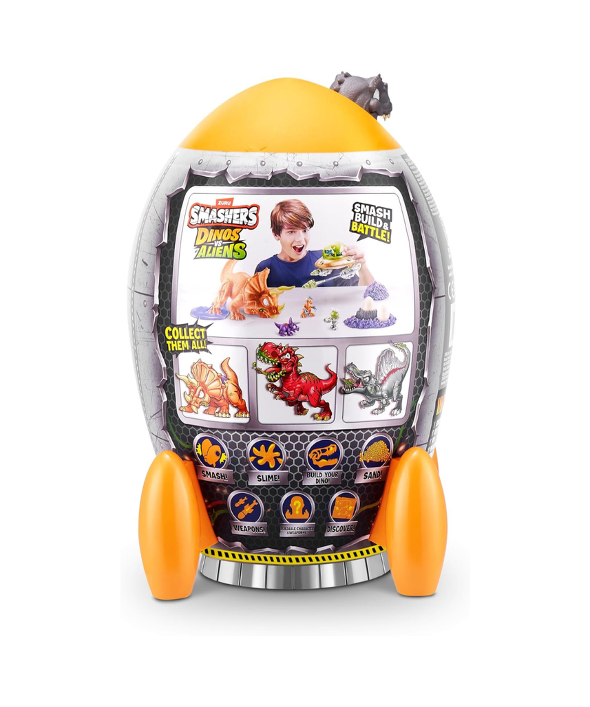 Smashers Dinos vs Aliens Rocket with 20+ Surprises Dinosaur and Alien Build Set for Kids, Slime Dirt Excavation, Smash and Build Action Figure Toy, Spinosaurus Theme, Ages 3+