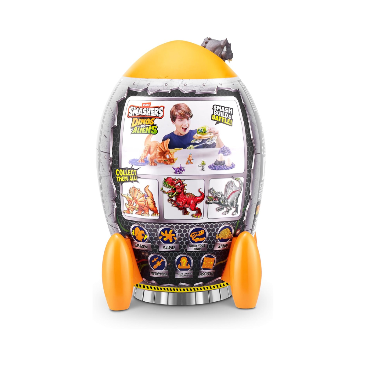 Smashers Dinos vs Aliens Rocket with 20+ Surprises Dinosaur and Alien Build Set for Kids, Slime Dirt Excavation, Smash and Build Action Figure Toy, Spinosaurus Theme, Ages 3+