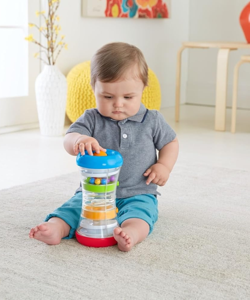 Fisher Price 3 in 1 Crawl Along Tumble Tower, DRG12 Activity Toy, Multi Color, Sit and Play Roll and Chase Puzzle Maze Toy for Babies, Fine Motor Skill Development, 9 Months and Up