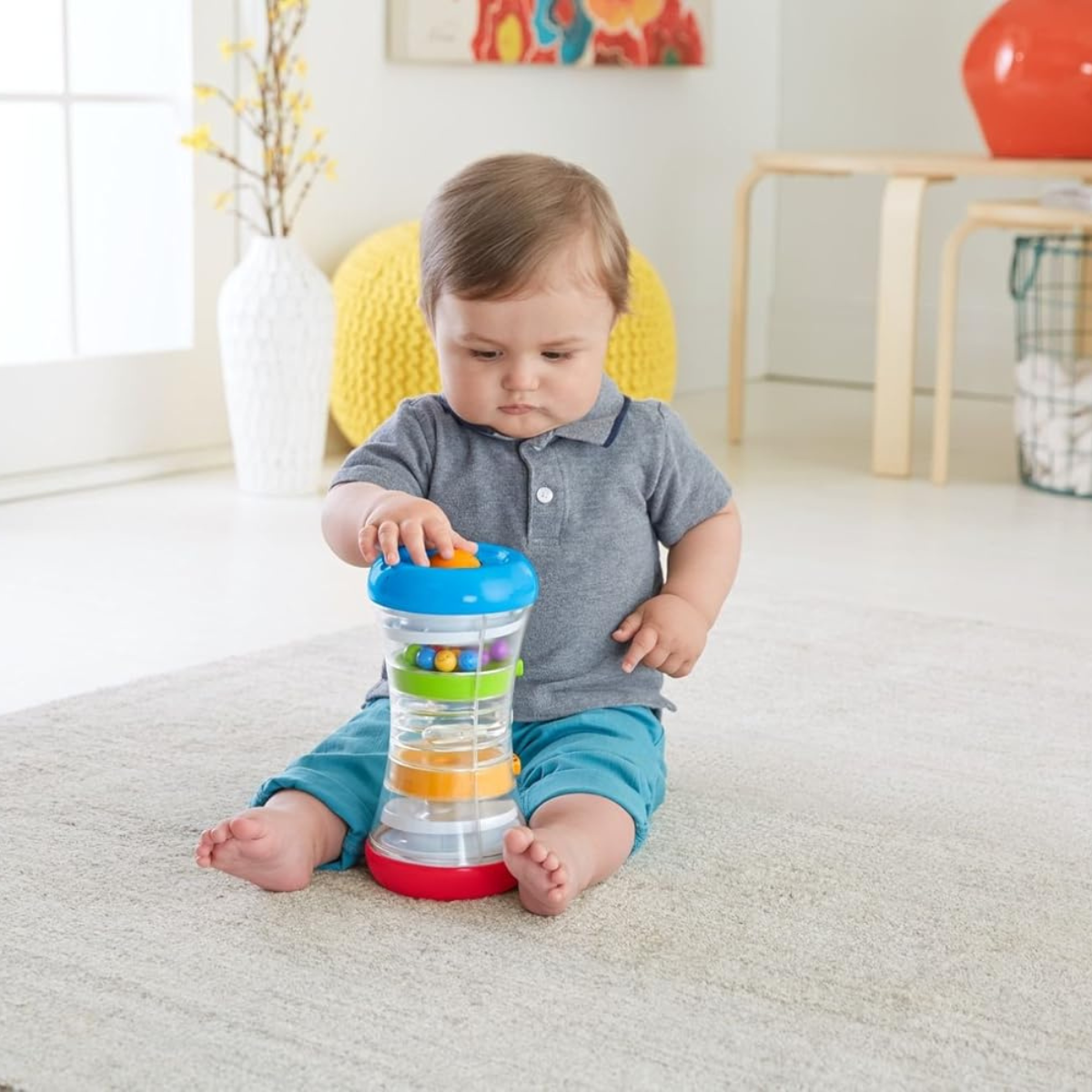 Fisher Price 3 in 1 Crawl Along Tumble Tower, DRG12 Activity Toy, Multi Color, Sit and Play Roll and Chase Puzzle Maze Toy for Babies, Fine Motor Skill Development, 9 Months and Up