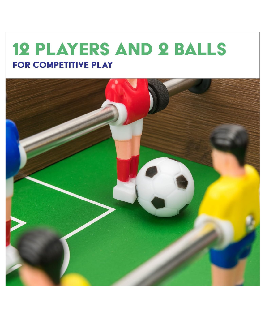 Power Play TY5893DB Table Top Football Foosball Game, 20 Inch Compact Game Table for Boys and Girls 5+, Sturdy Wooden Construction, Smooth Rotating Rods, Manual Score Tracker, Indoor Family Fun