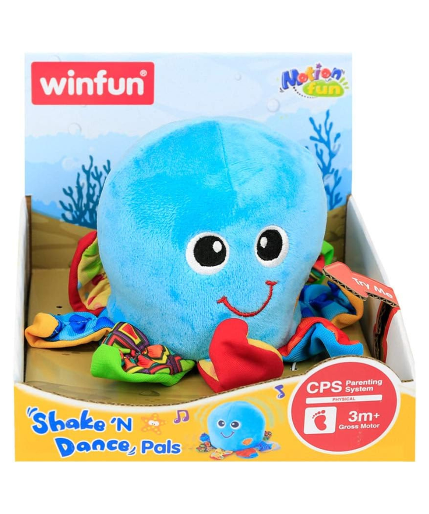 Winfun Electronic Vibration Octopus Toy Blue, Calming Soft Plush Baby Toy with Gentle Vibration, Sensory Development for Infants and Toddlers 3+ Months