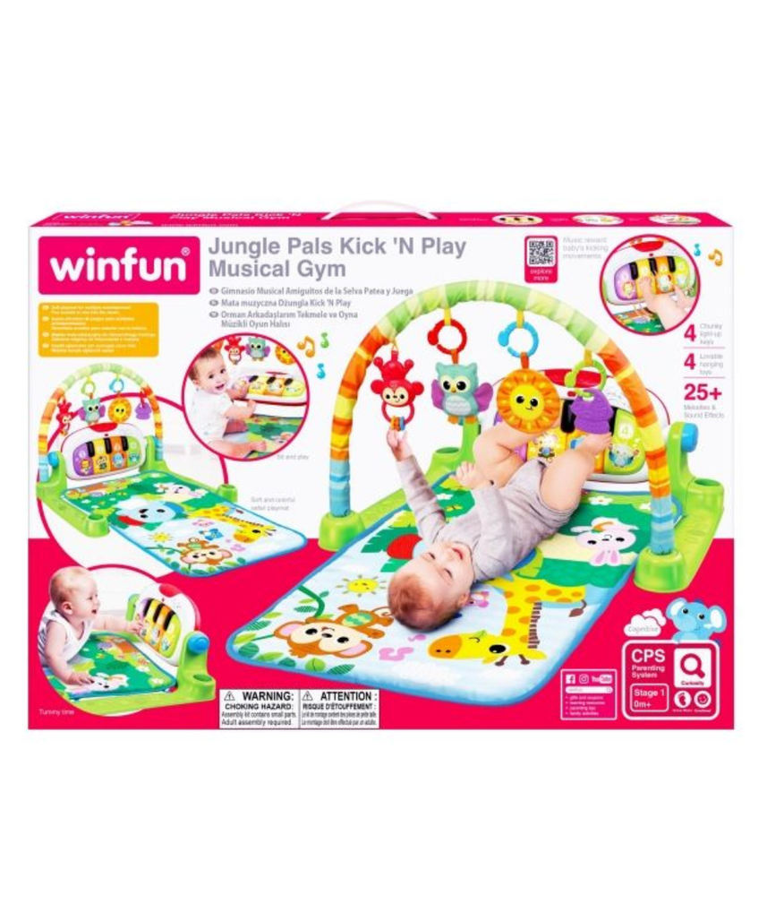 Winfun Jungle Pals Kick ’N Play Musical Gym Interactive Playset Baby Activity Gym with Light-Up Piano & Hanging Toys Newborn+