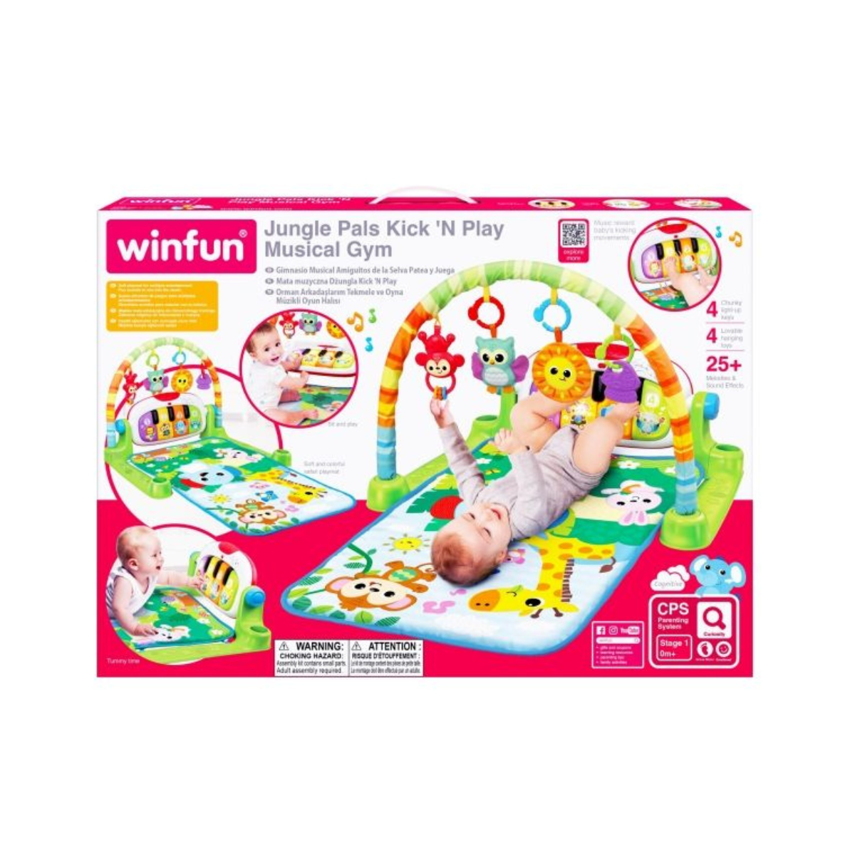 Winfun Jungle Pals Kick ’N Play Musical Gym Interactive Playset Baby Activity Gym with Light-Up Piano & Hanging Toys Newborn+
