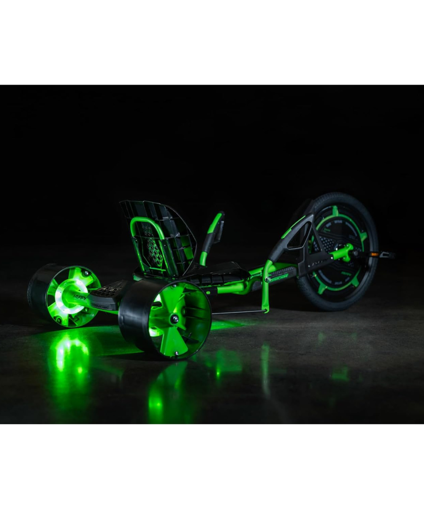 Huffy Green Machine Drift Trike, 20 Inch Pedal Powered Ride On with LED Lights, Dual Steering Levers and Adjustable Seat, Outdoor Drift Trike for Kids 8Y+