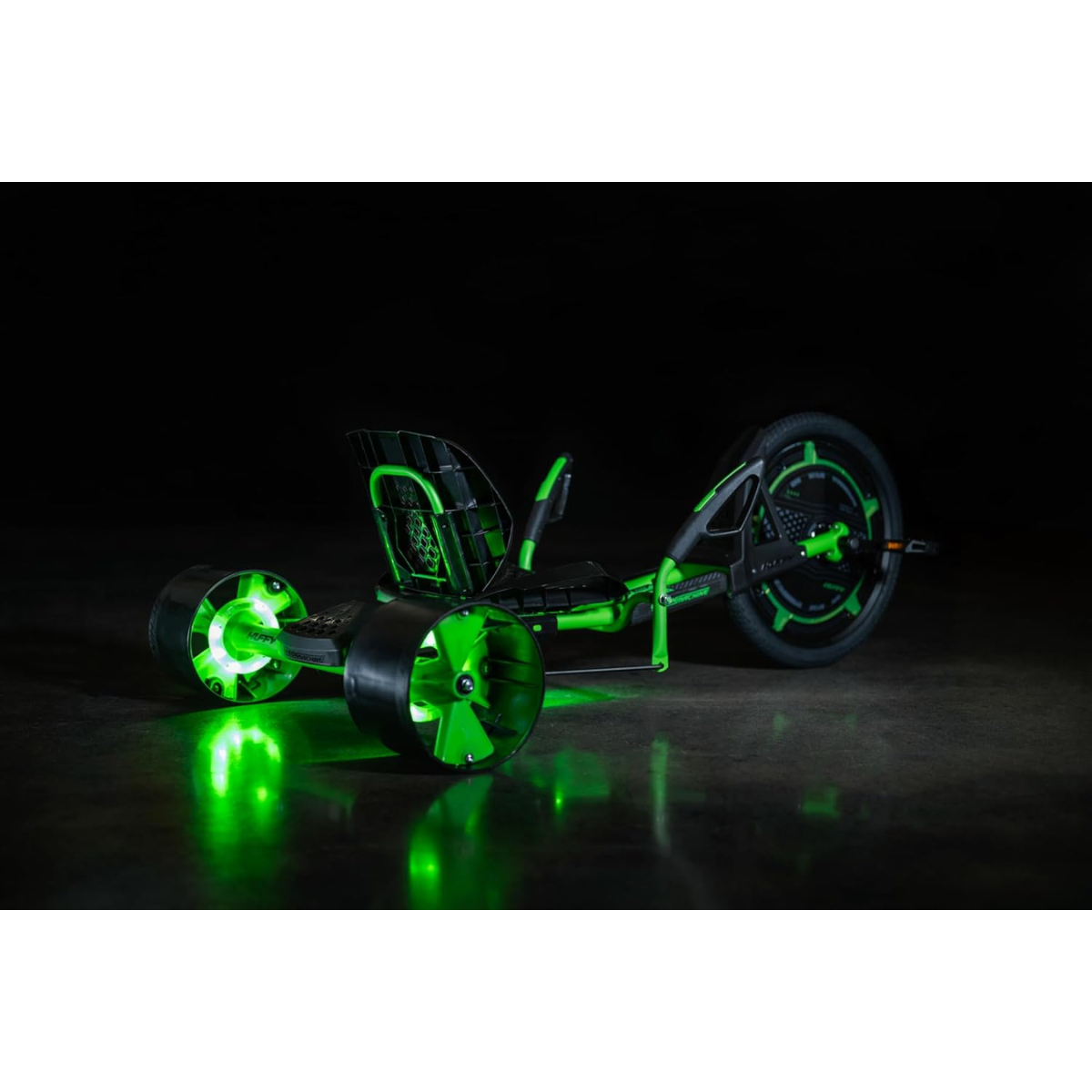 Huffy Green Machine Drift Trike, 20 Inch Pedal Powered Ride On with LED Lights, Dual Steering Levers and Adjustable Seat, Outdoor Drift Trike for Kids 8Y+