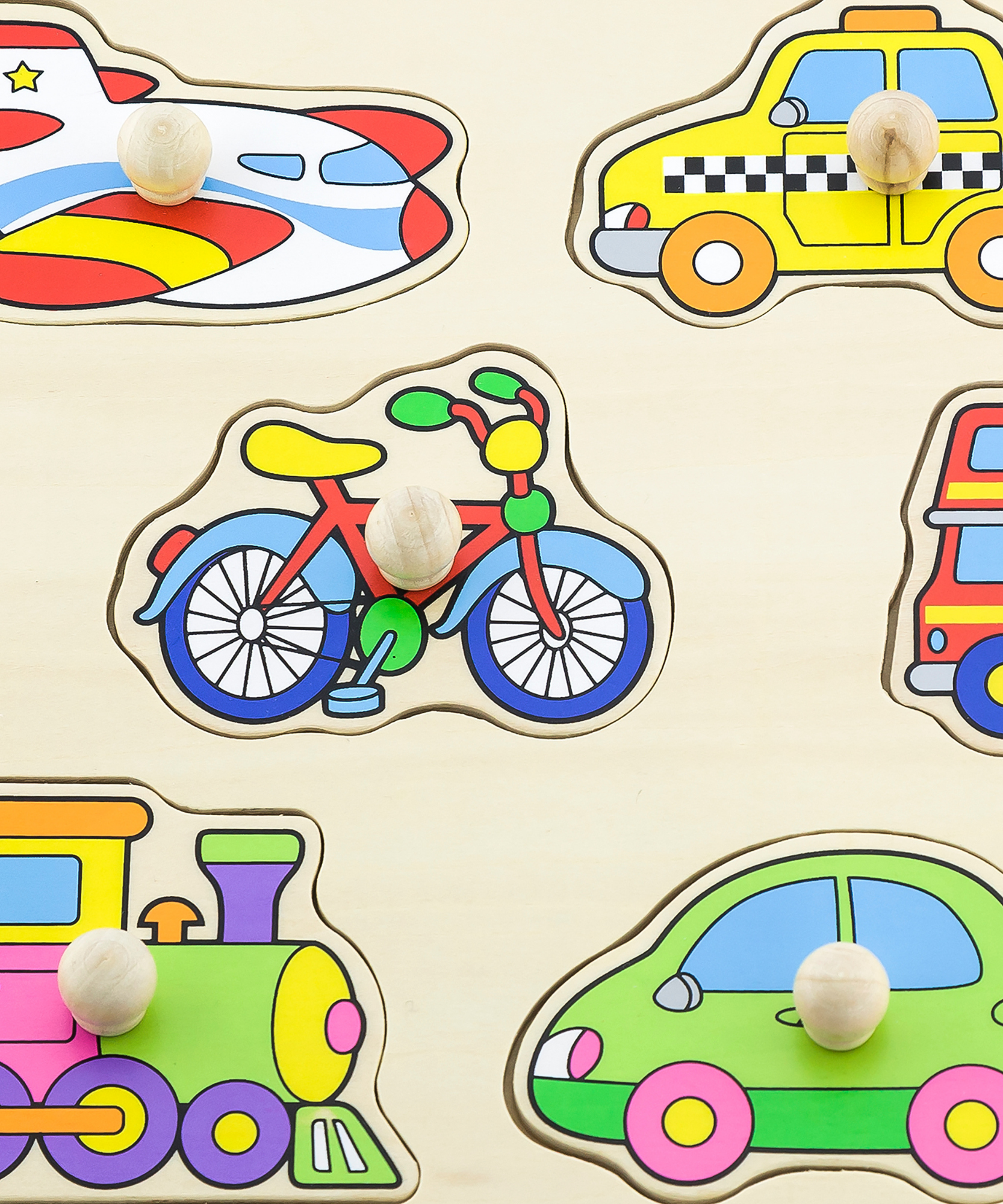 Viga Transports, 8 Piece Knob Puzzle, Montessori Wooden Toy, Develops Sensory, Cognitive & Fine Motor Skills, Non-Toxic & Eco-friendly Kids Educational Toy, Suitable for Boys and Girls Aged 18M+